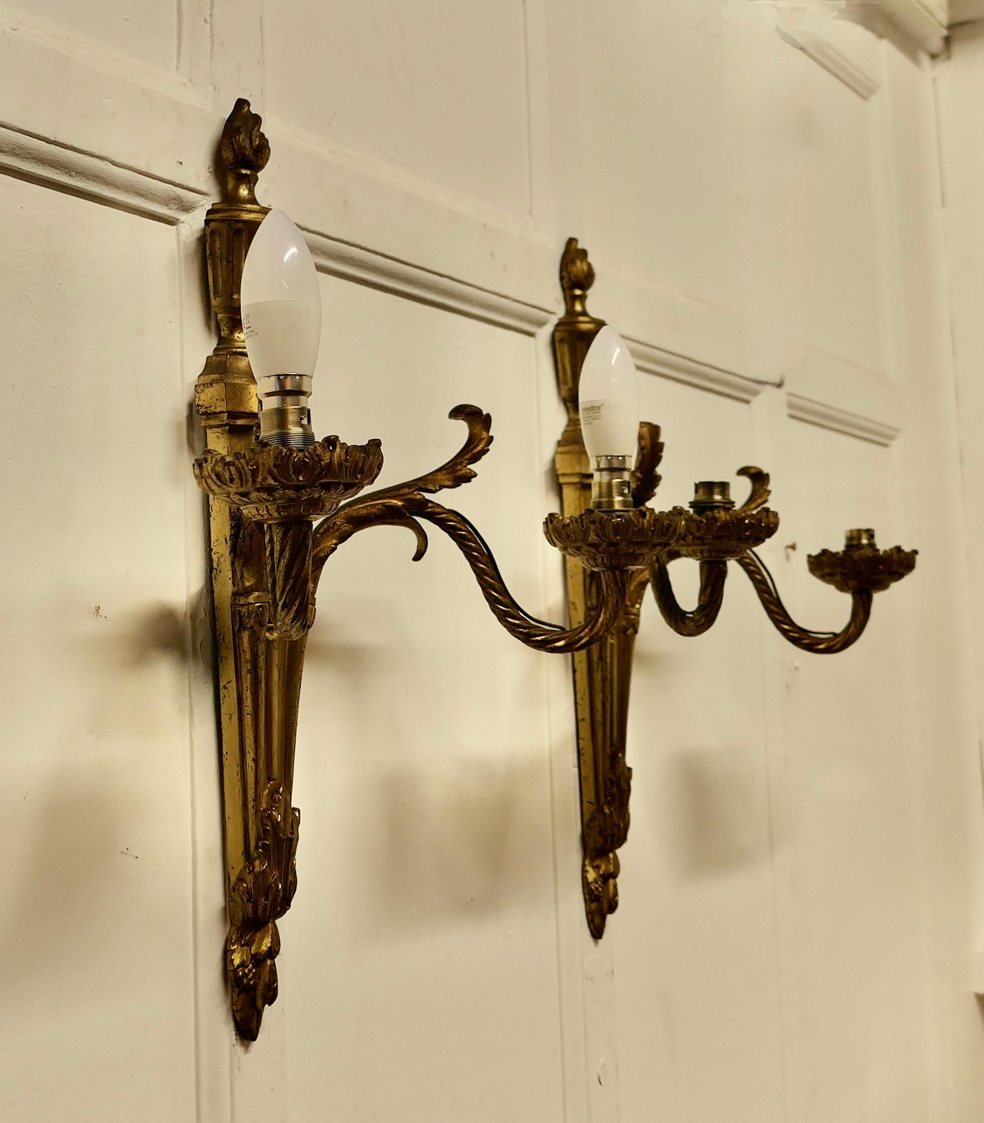 A Superb pair of French Neo Classical Large Brass Wall Lights    In Good Condition For Sale In Chillerton, Isle of Wight