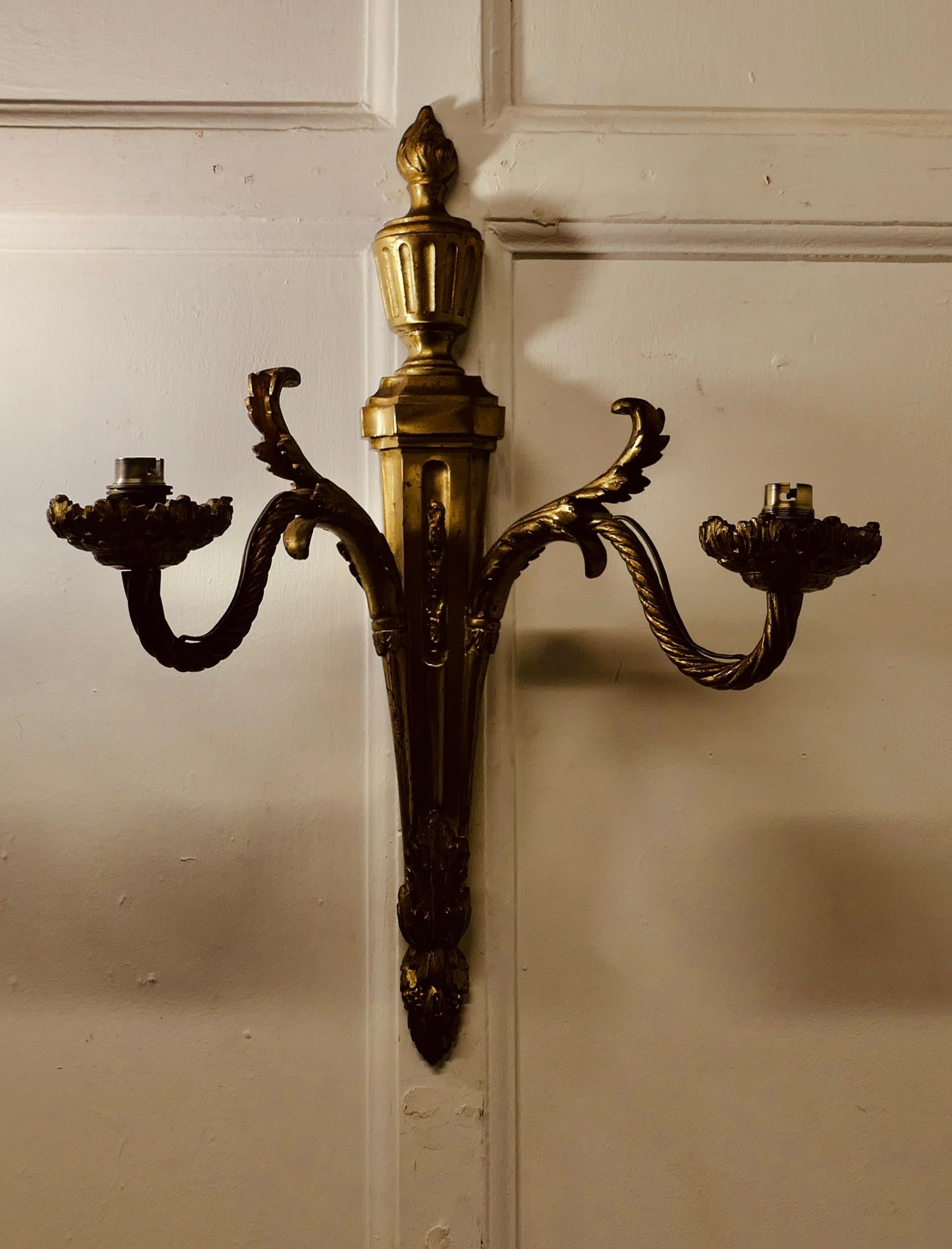 Early 20th Century A Superb pair of French Neo Classical Large Brass Wall Lights    For Sale
