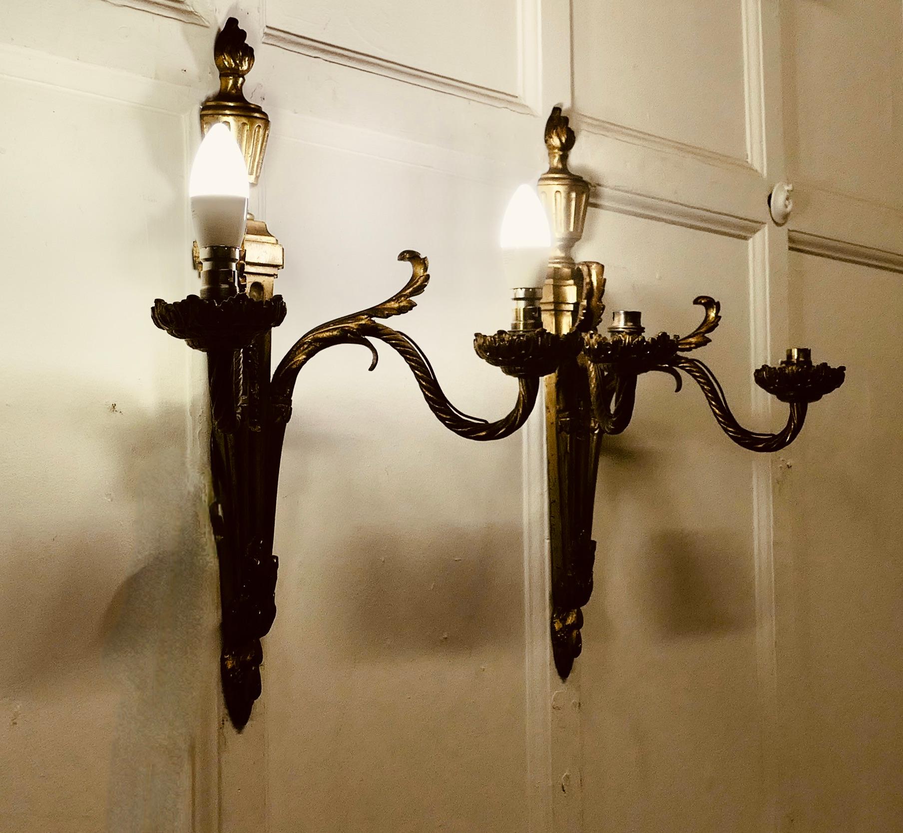 A Superb pair of French Neo Classical Large Brass Wall Lights    For Sale 1