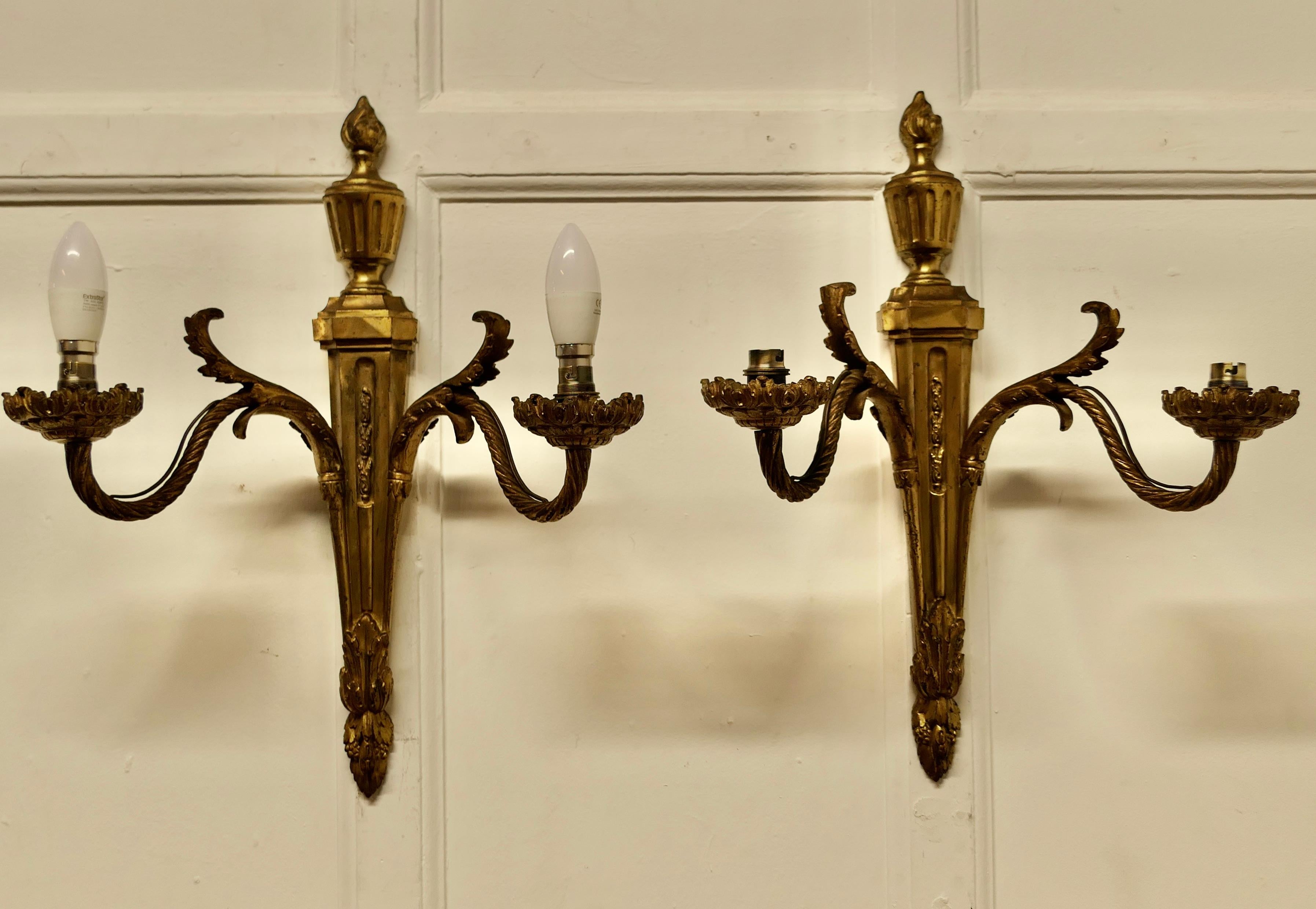 A Superb pair of French Neo Classical Large Brass Wall Lights    For Sale 2