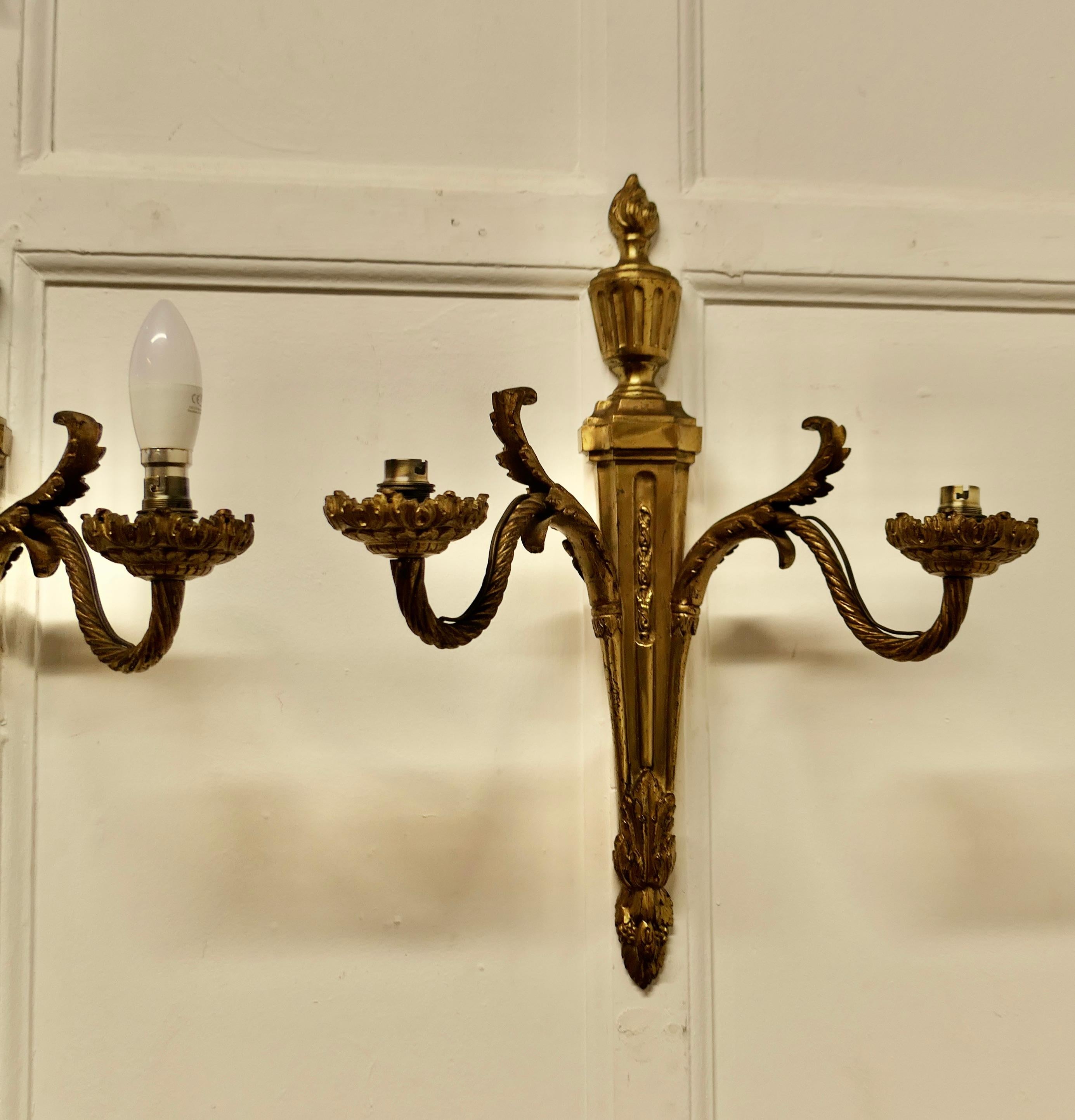 A Superb pair of French Neo Classical Large Brass Wall Lights    For Sale 3