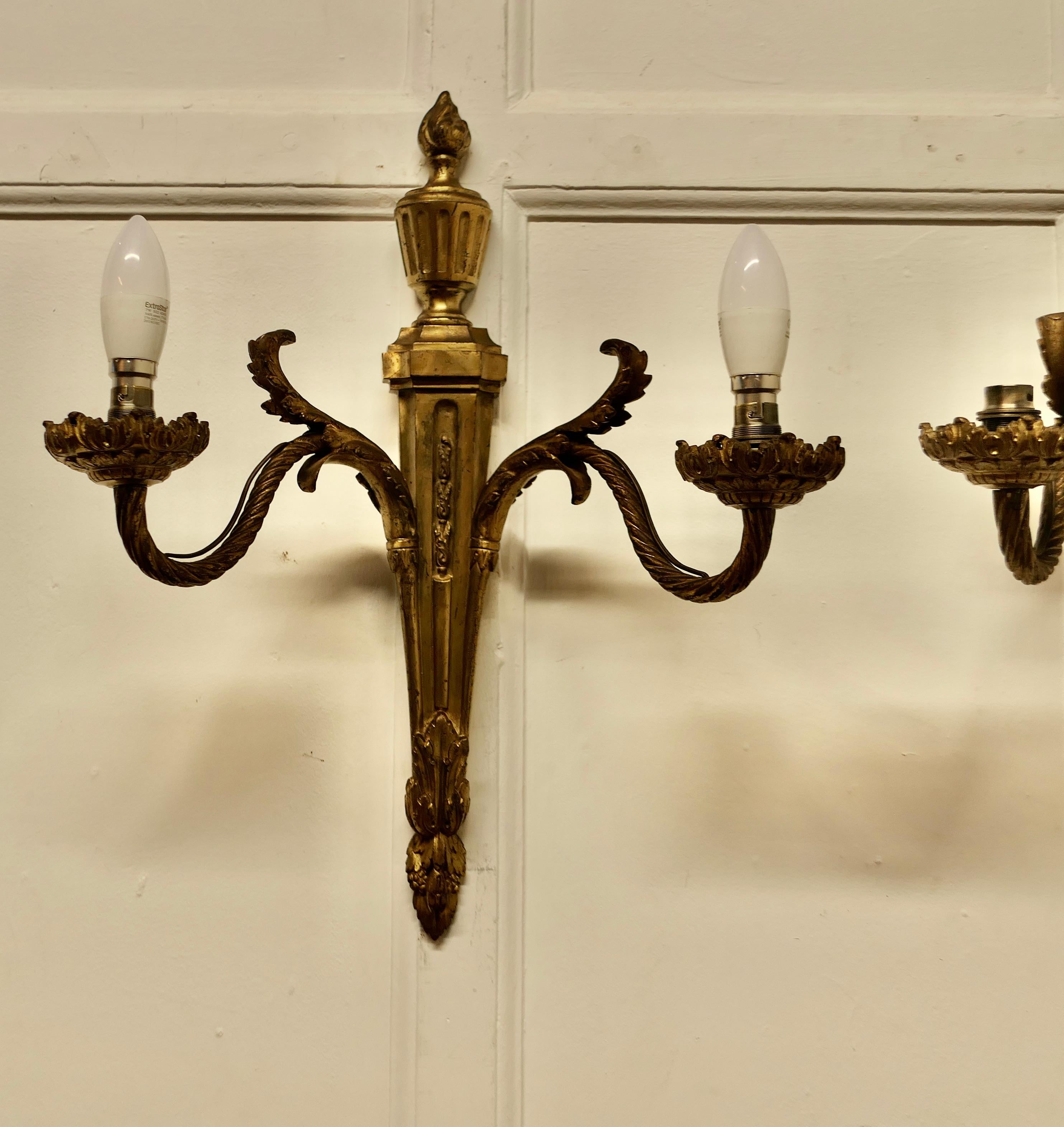 A Superb pair of French Neo Classical Large Brass Wall Lights    For Sale 4