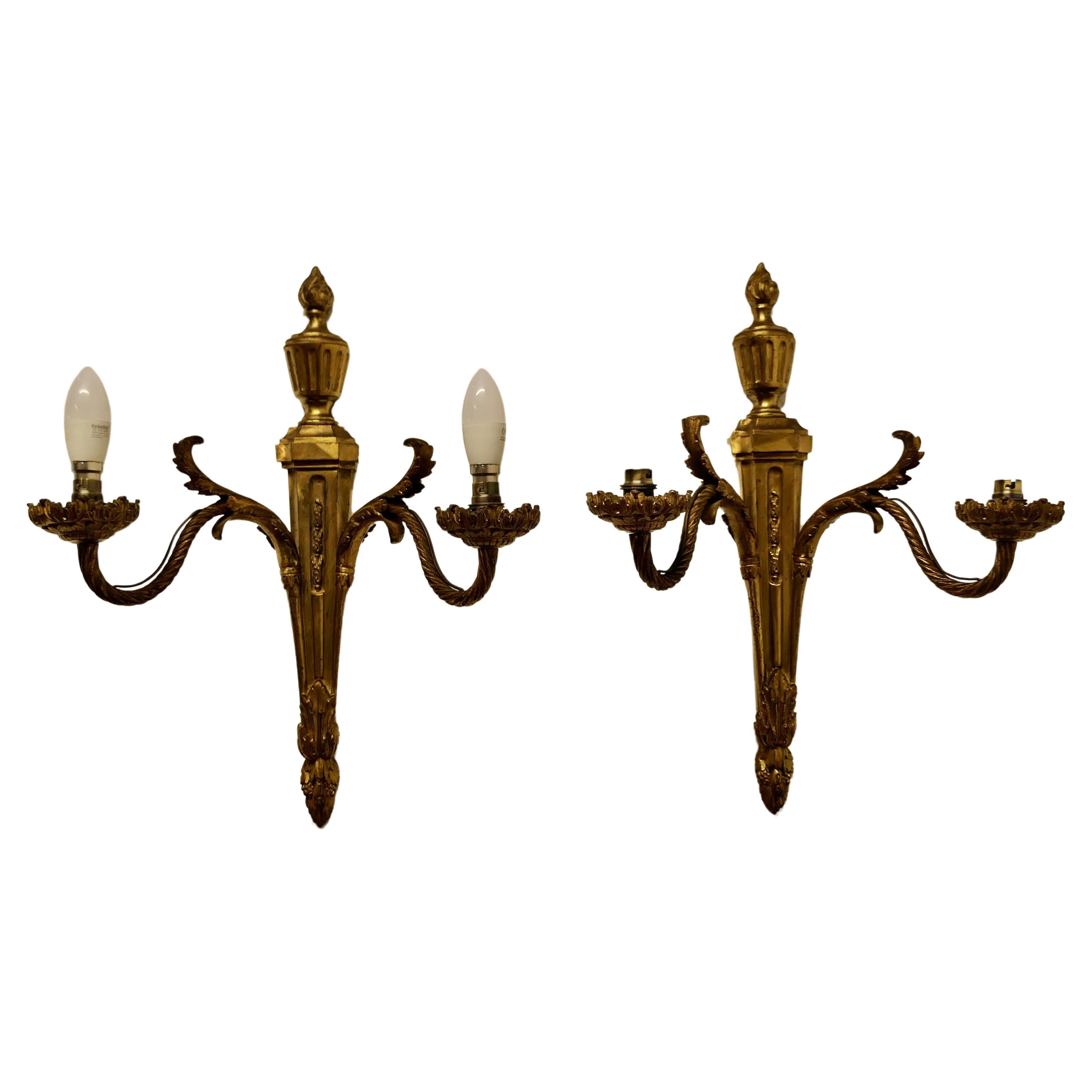 A Superb pair of French Neo Classical Large Brass Wall Lights    For Sale