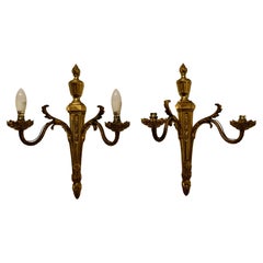 Antique A Superb pair of French Neo Classical Large Brass Wall Lights   