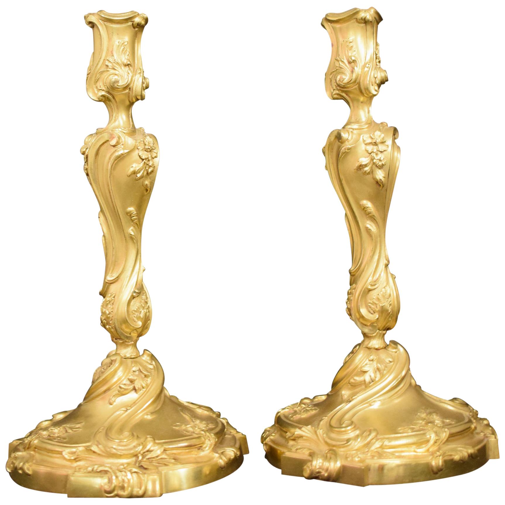 Superb Pair of Gilt Bronze Candlesticks