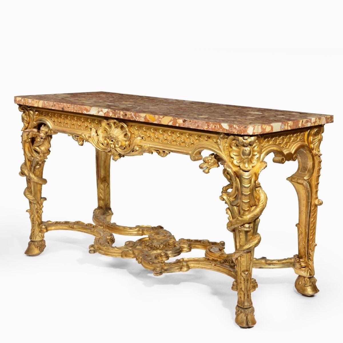 French Superb Pair of Giltwood Console Tables with Original Marble Tops
