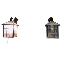 A Superb Pair of Leaded Glass Wall Lanterns 2 Lovely old hand made shades