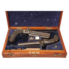 Antique A Superb Pair Of Over And Under Pistols In Original Case