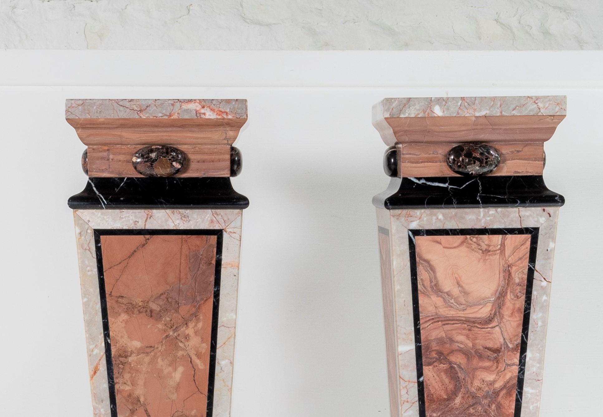Polished Superb Pair of Pink Marble Pedestal Bust Plinths French Early 20th Century