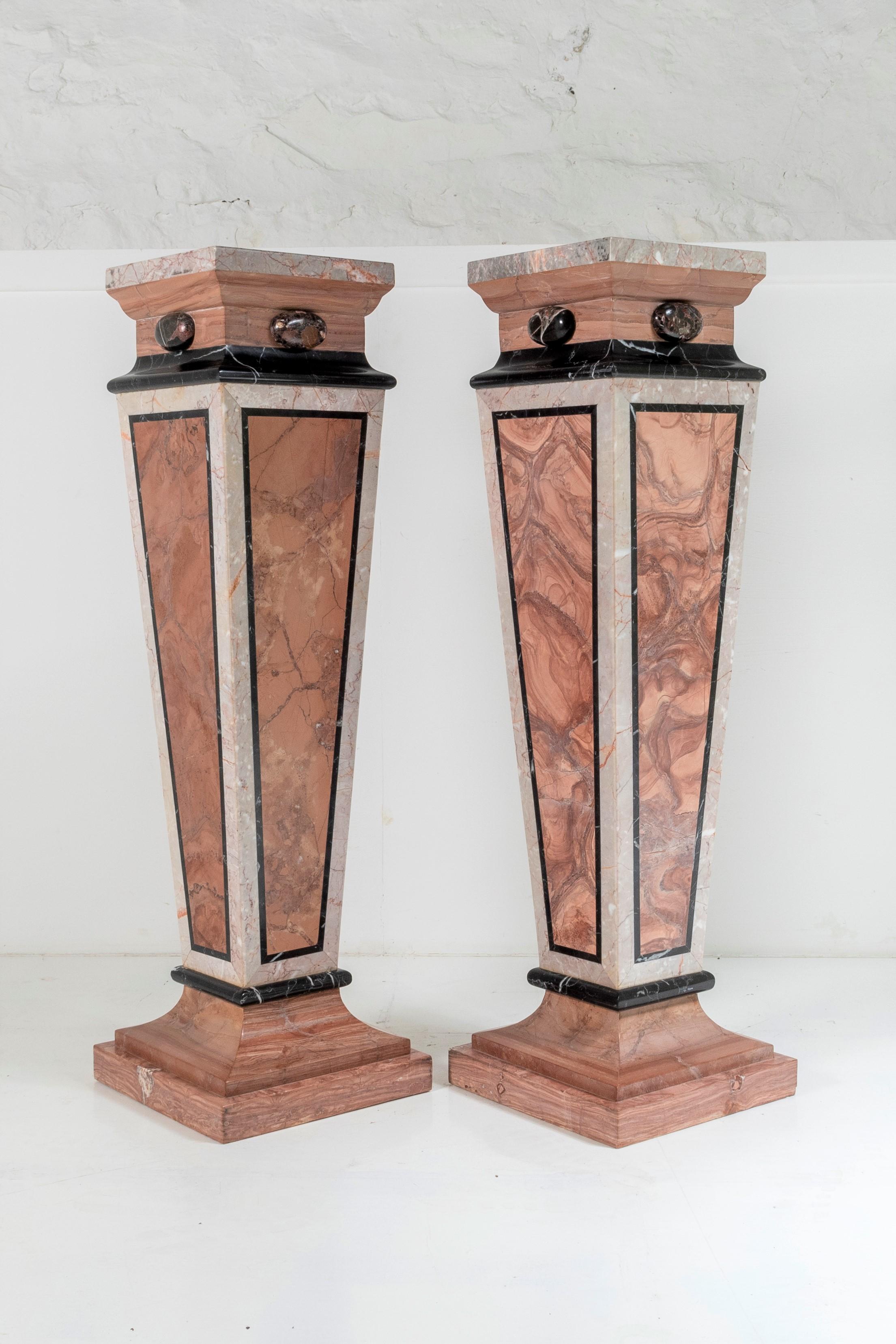 Superb Pair of Pink Marble Pedestal Bust Plinths French Early 20th Century 1