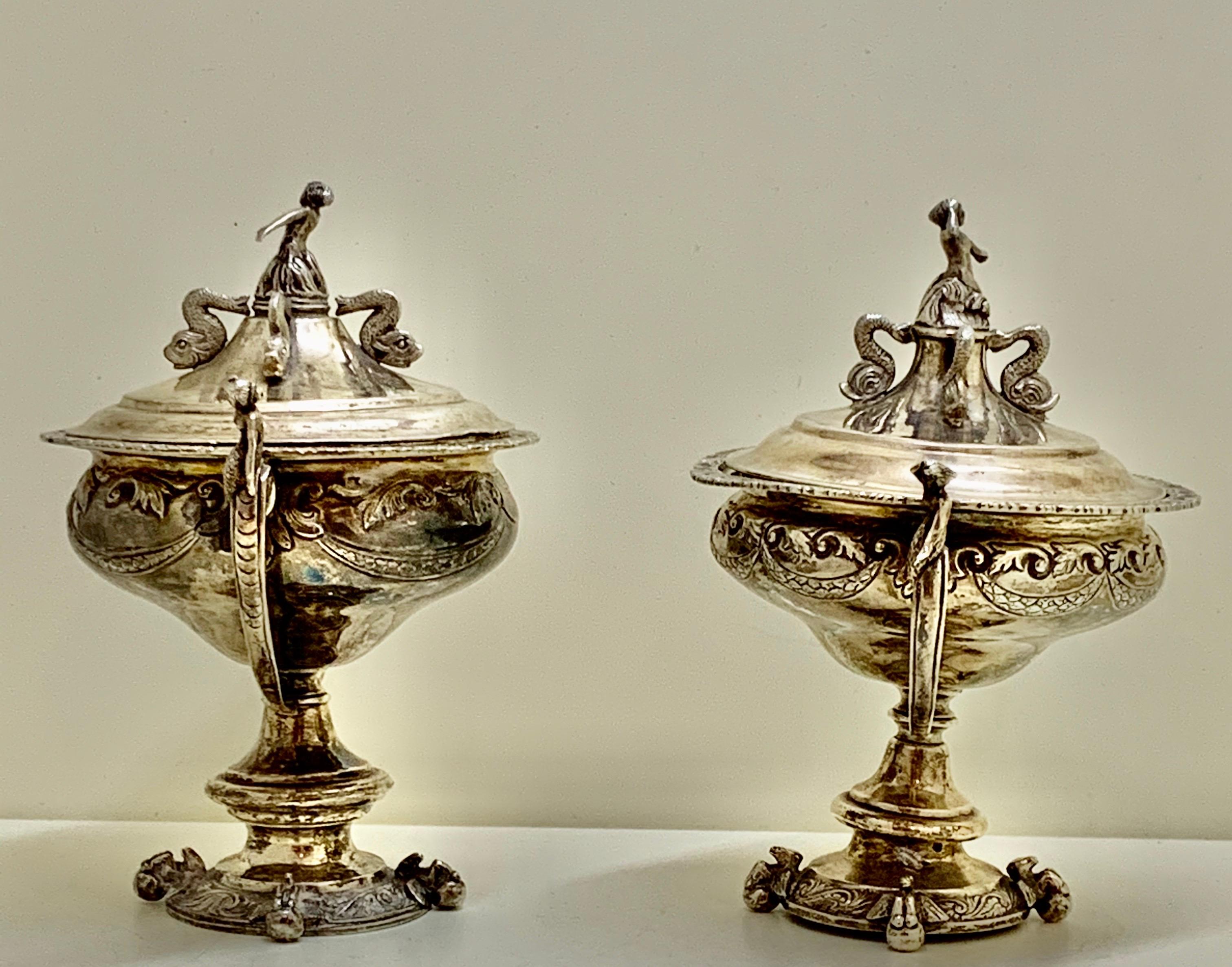 Superb Pair Sterling Silver Indian Colonial Lidded Cups & Covers 6