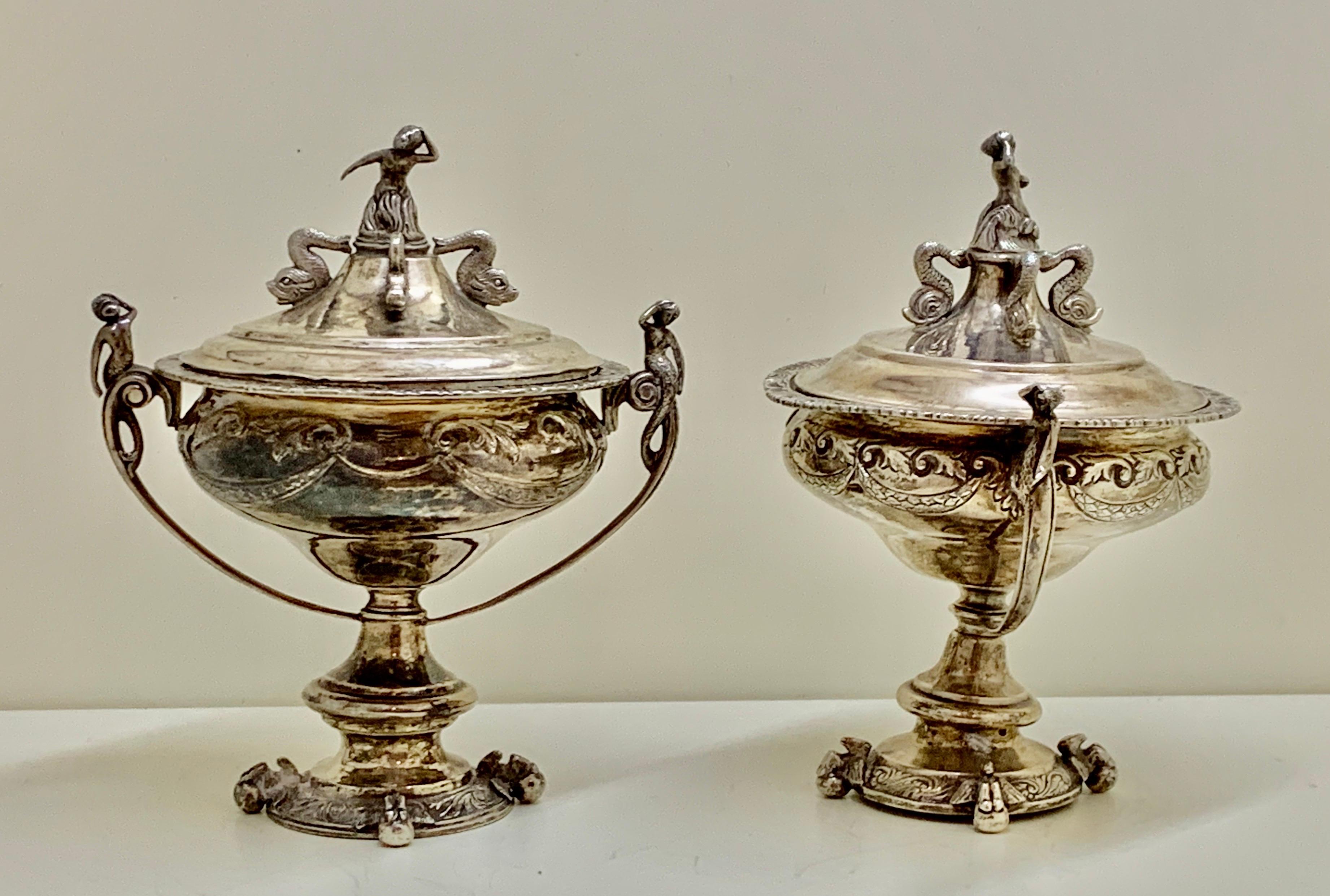 Superb Pair Sterling Silver Indian Colonial Lidded Cups & Covers 15