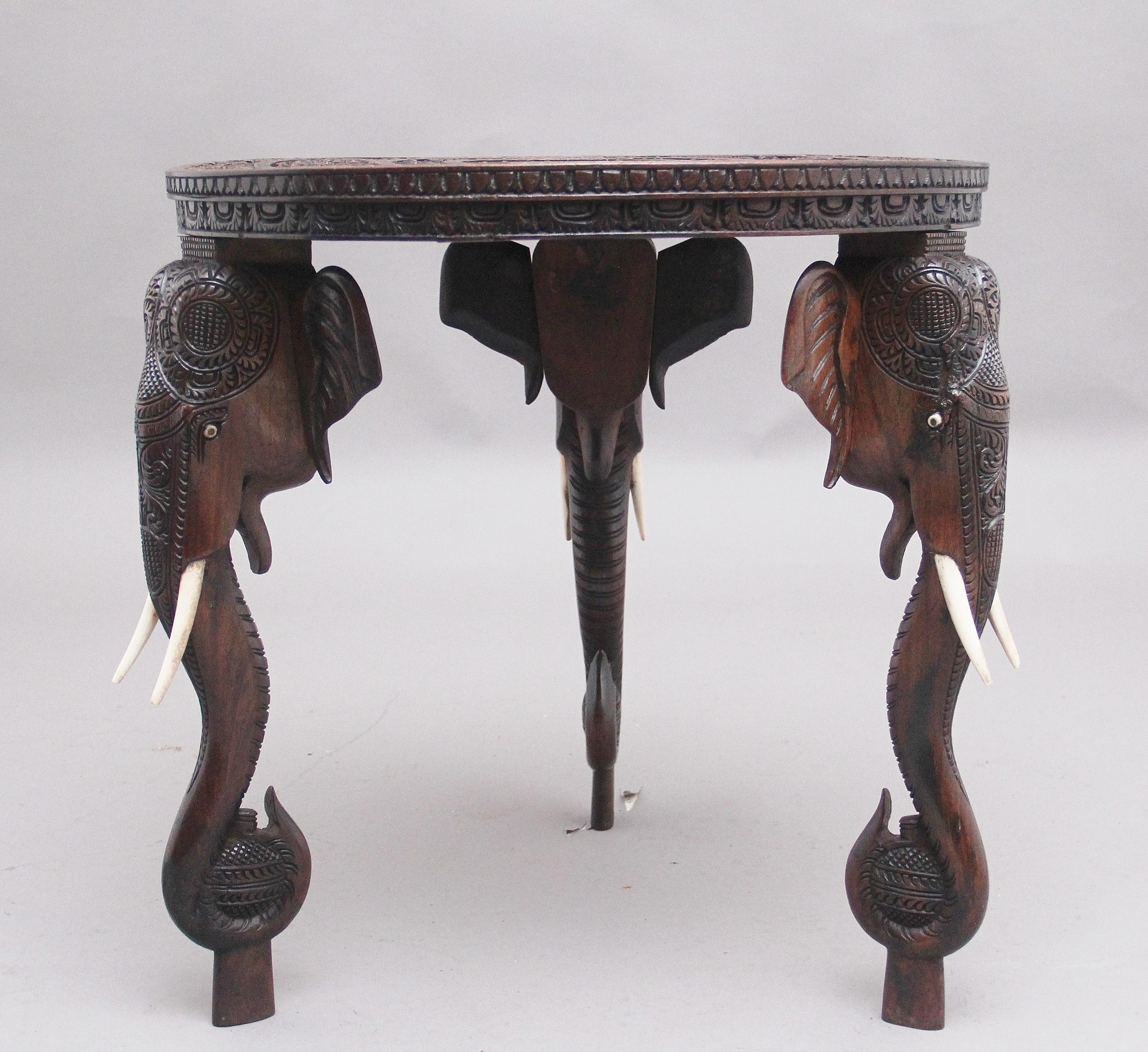Superb Quality 19th Century Anglo-Indian Carved Elephant Occasional Table In Good Condition In Martlesham, GB