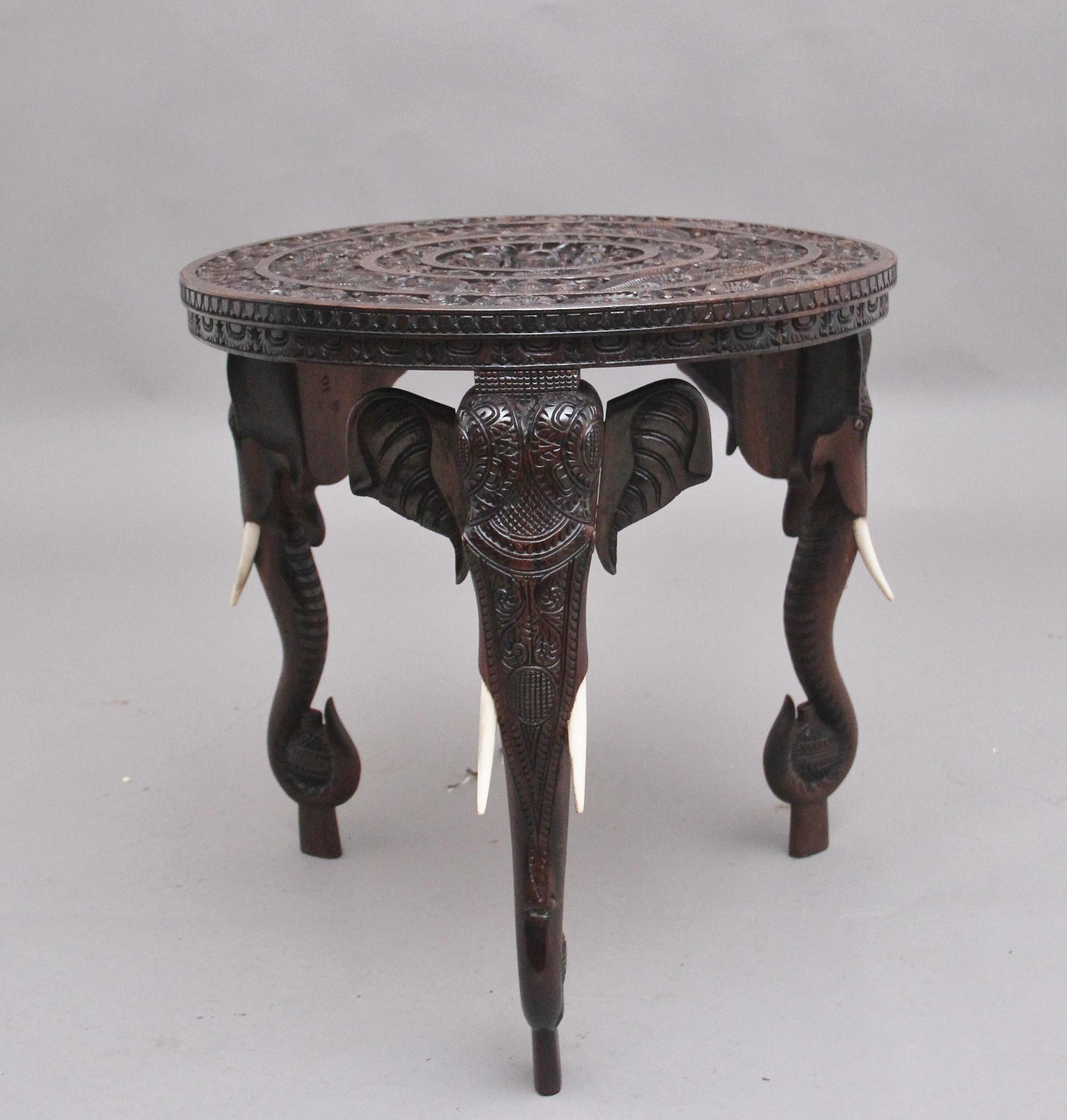 Late 19th Century Superb Quality 19th Century Anglo-Indian Carved Elephant Occasional Table