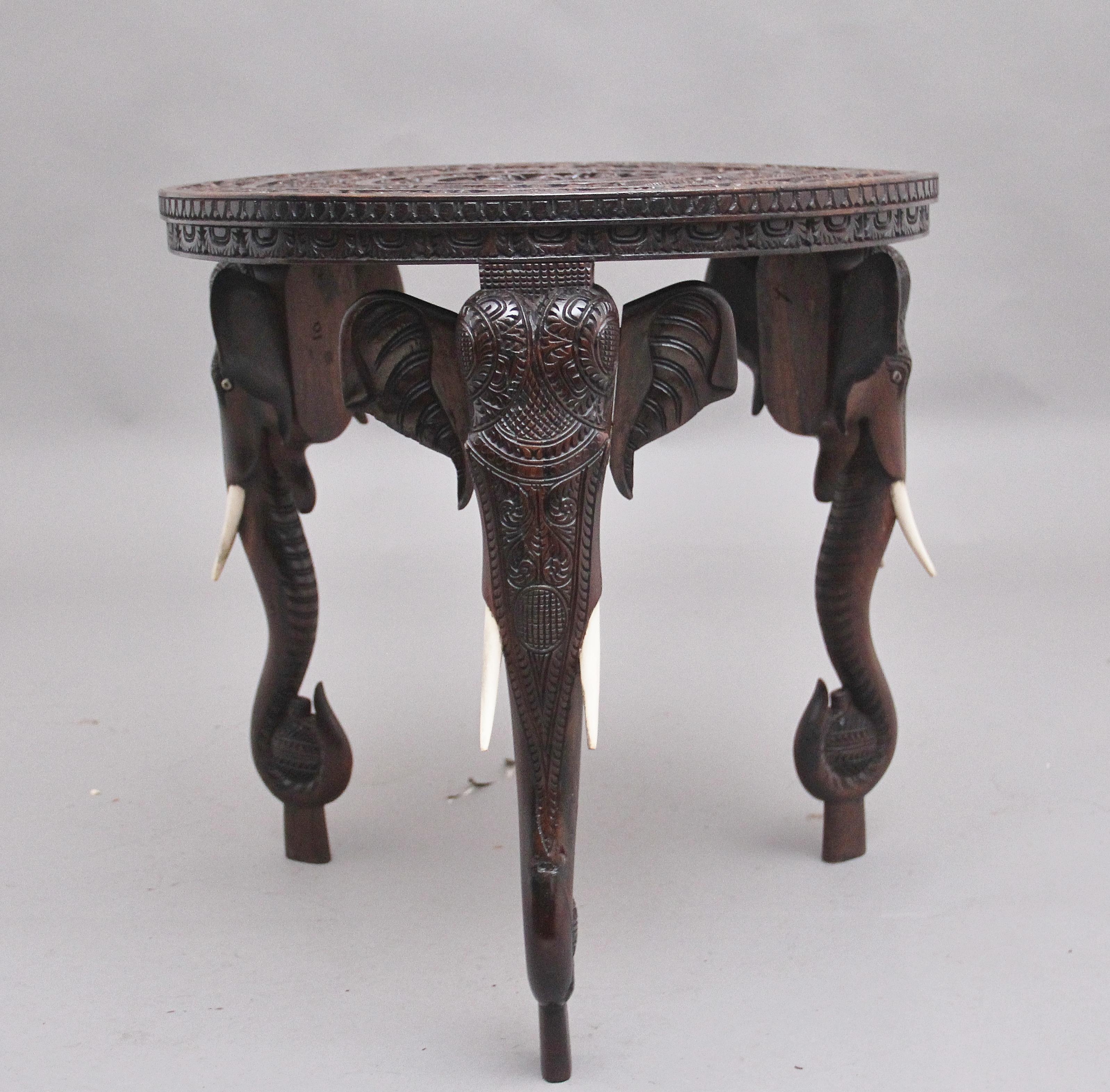 Hardwood Superb Quality 19th Century Anglo-Indian Carved Elephant Occasional Table