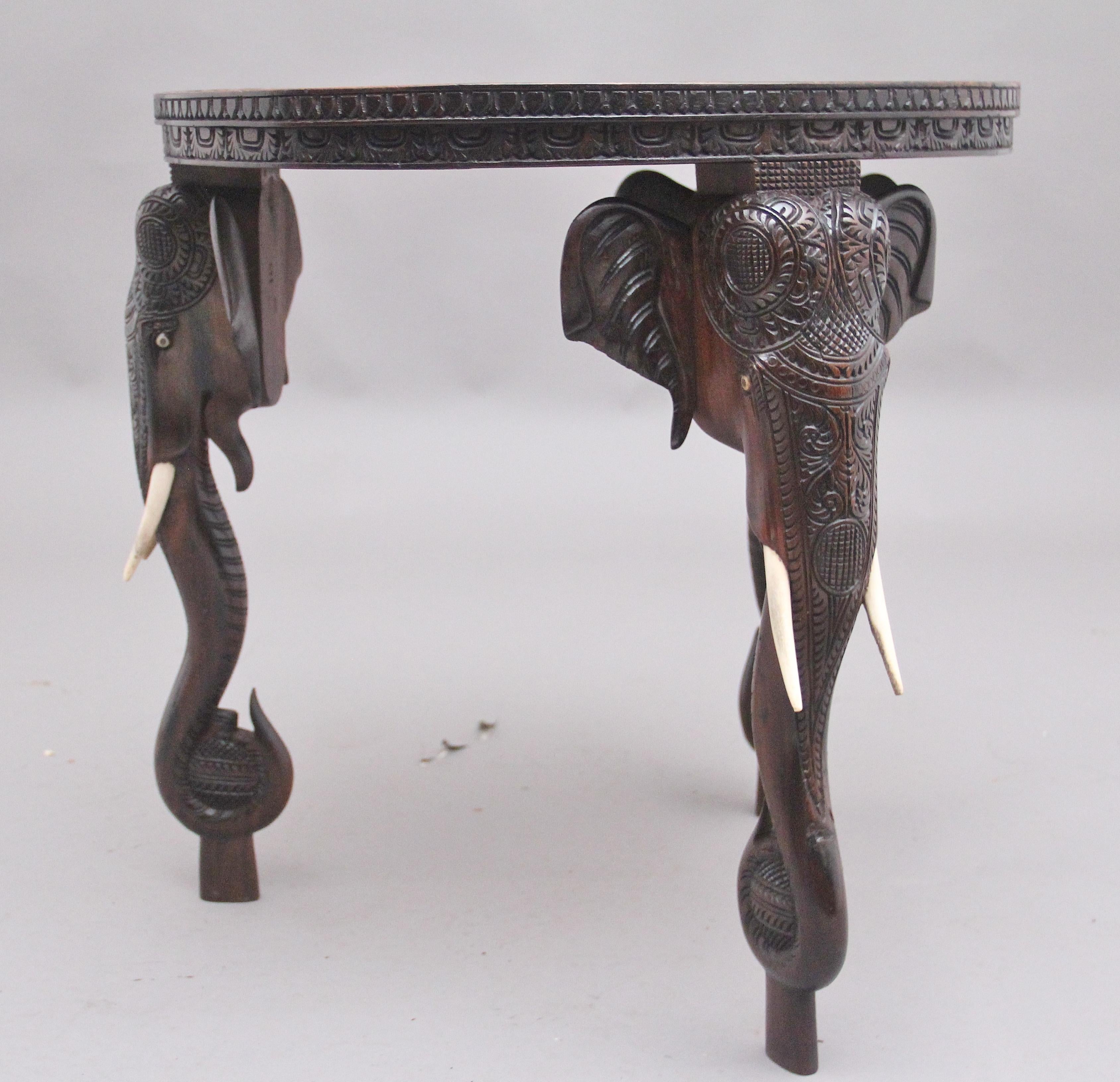 Superb Quality 19th Century Anglo-Indian Carved Elephant Occasional Table 1