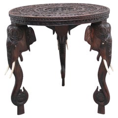 Antique Superb Quality 19th Century Anglo-Indian Carved Elephant Occasional Table