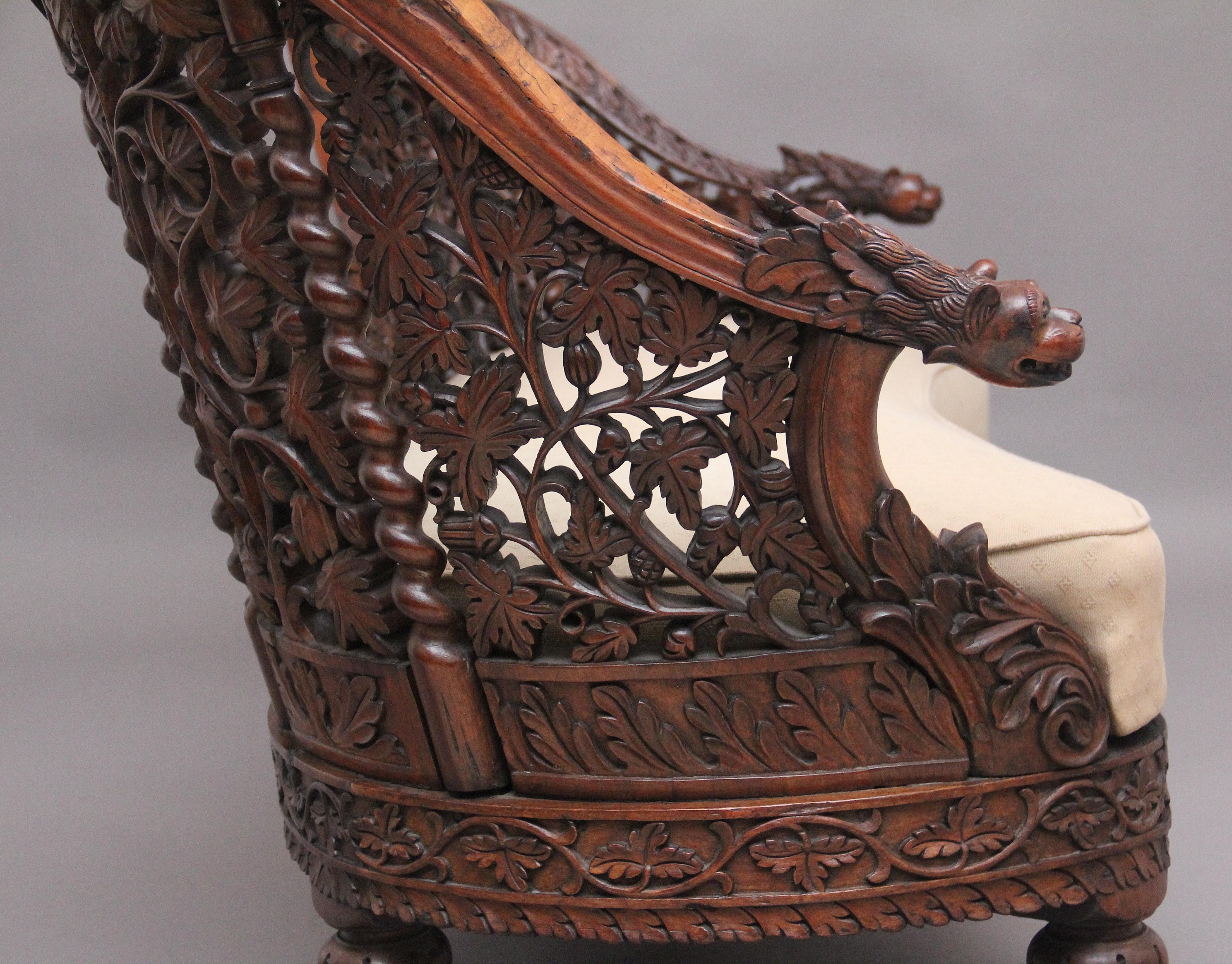 Late 19th Century Superb Quality 19th Century Anglo-Indian Carved Sofa