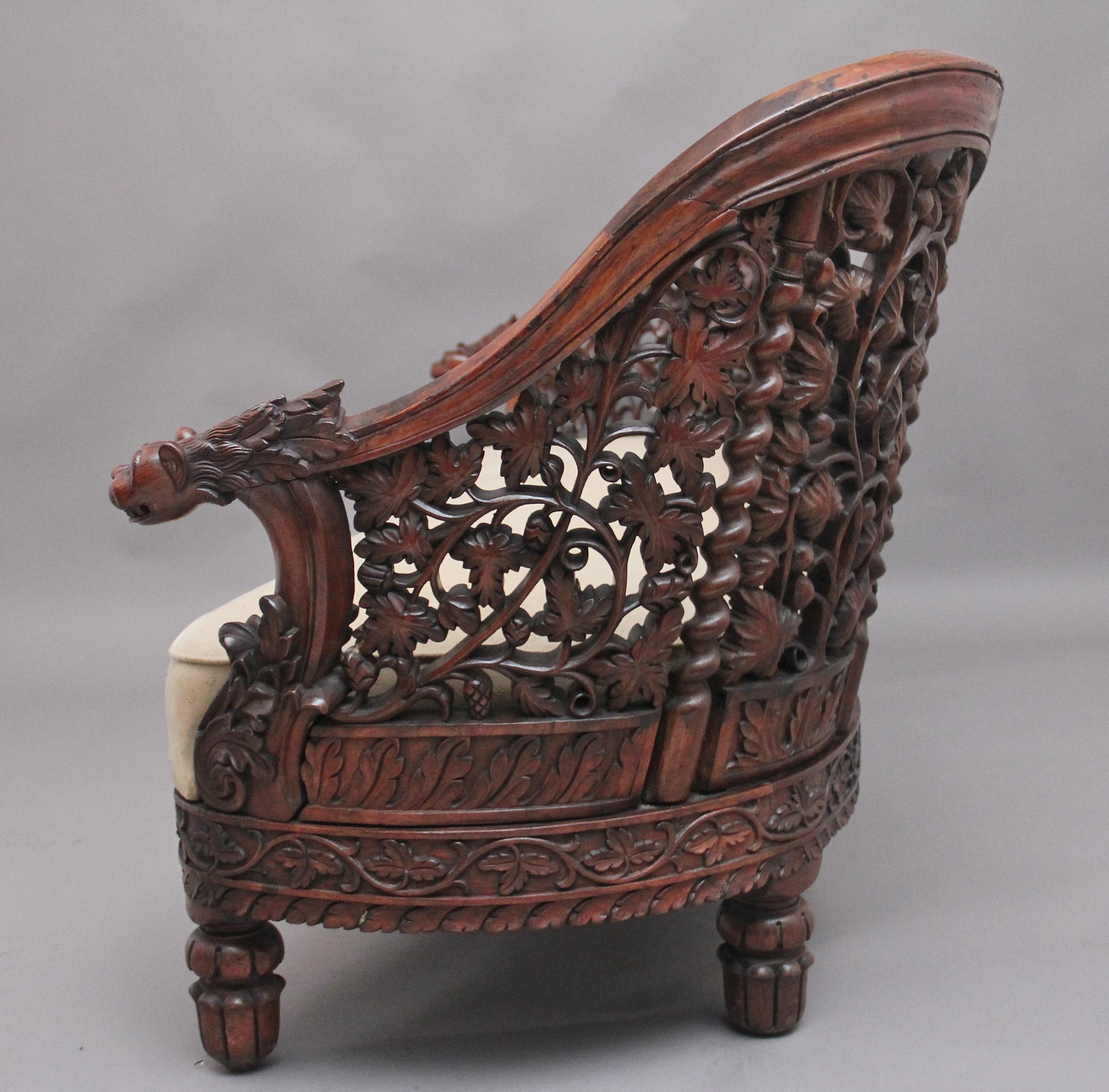 Superb Quality 19th Century Anglo-Indian Carved Sofa 1