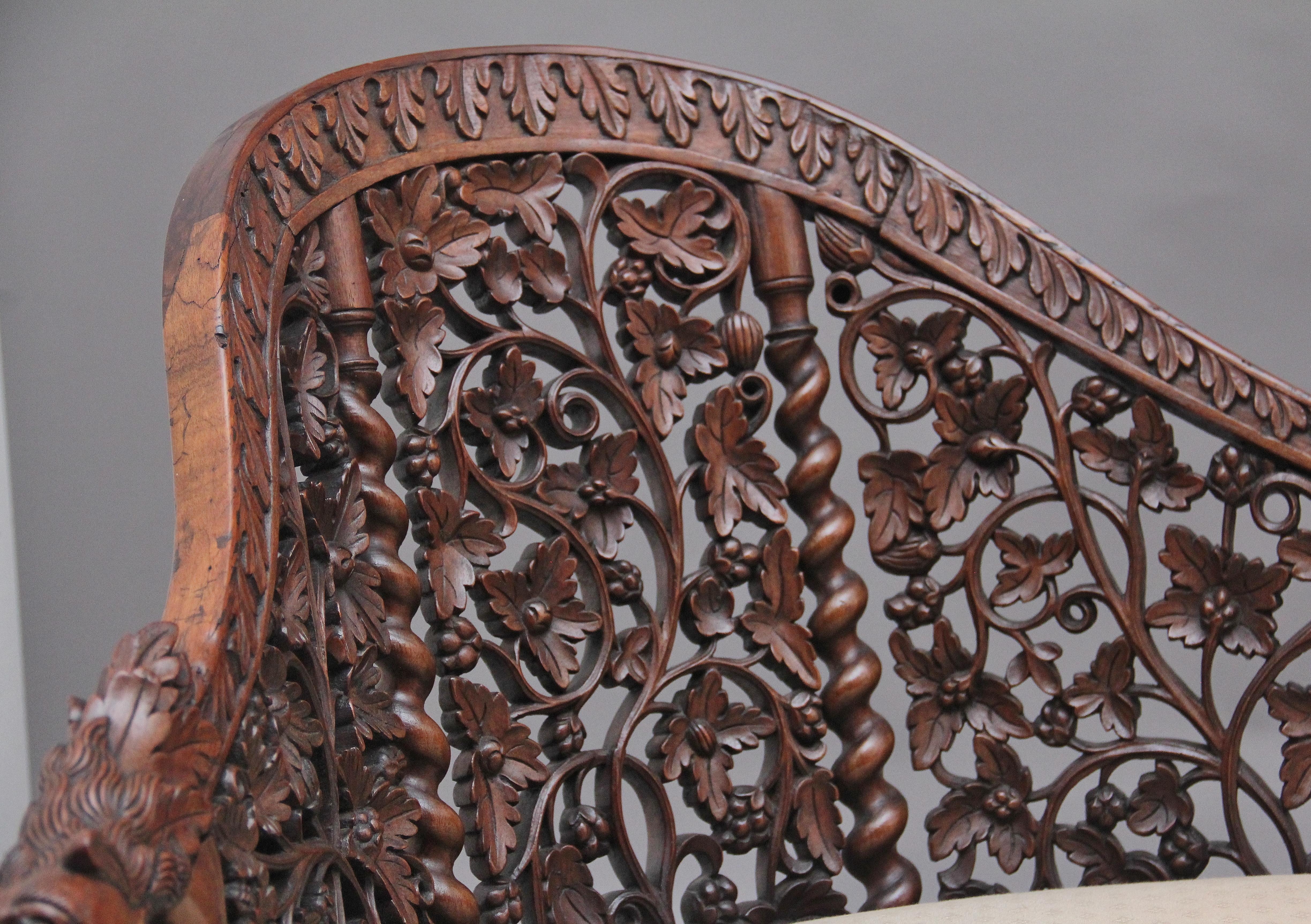 Superb Quality 19th Century Anglo-Indian Carved Sofa 2