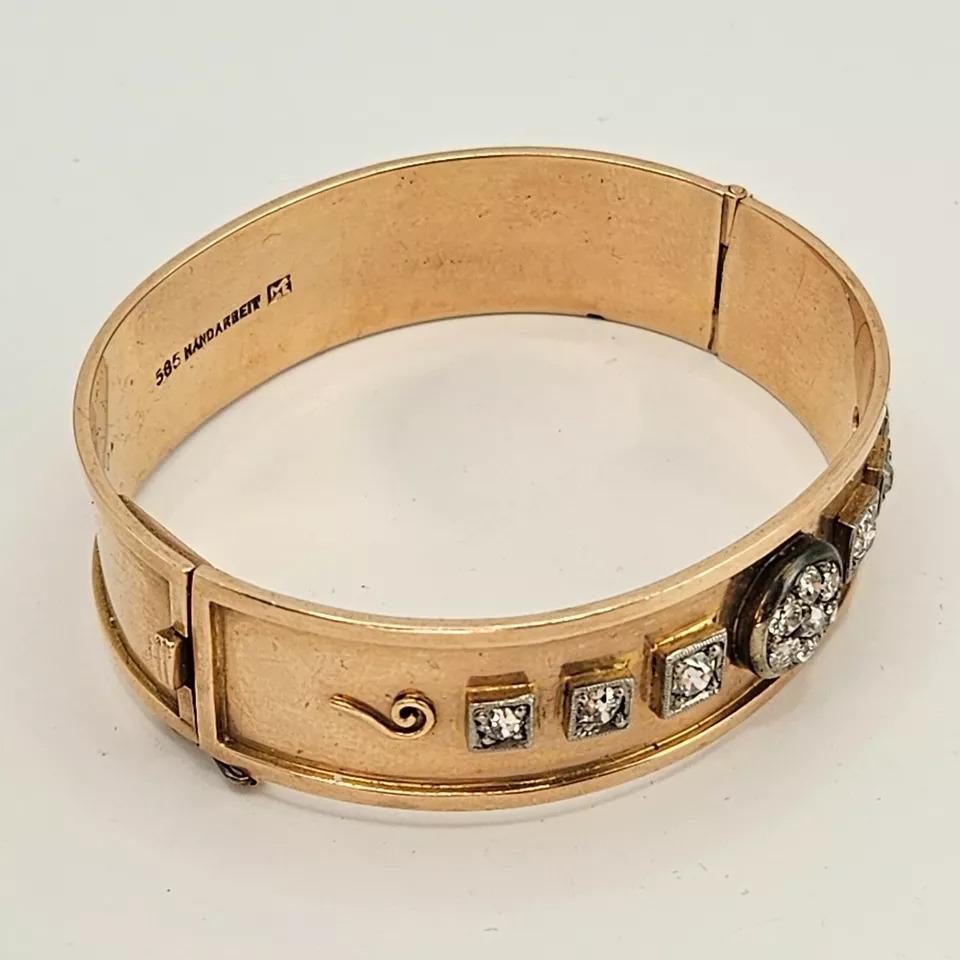 Superbe bracelet jonc allemand ancien en or 14 carats et diamants de 1,20 carat en vente 7