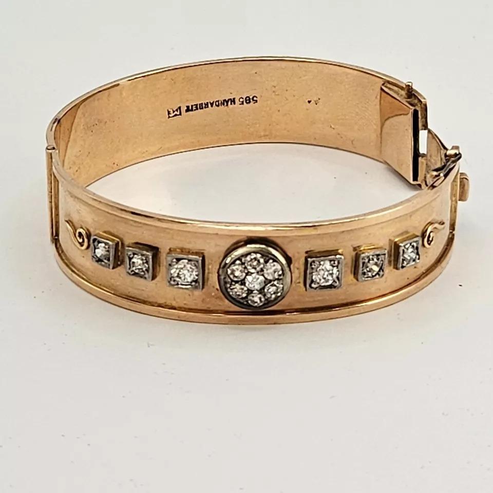 Superbe bracelet jonc allemand ancien en or 14 carats et diamants de 1,20 carat Bon état - En vente à Kenley surrey, GB