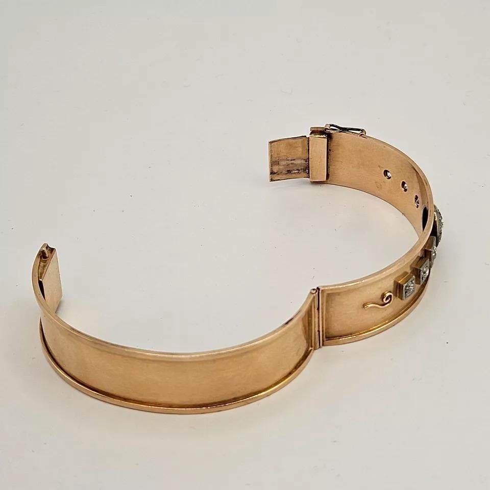 Superbe bracelet jonc allemand ancien en or 14 carats et diamants de 1,20 carat en vente 2