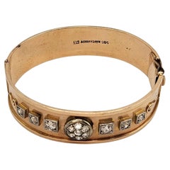Superbe bracelet jonc allemand ancien en or 14 carats et diamants de 1,20 carat
