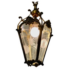 A Superb Quality Brass and Etched Glass Lantern   