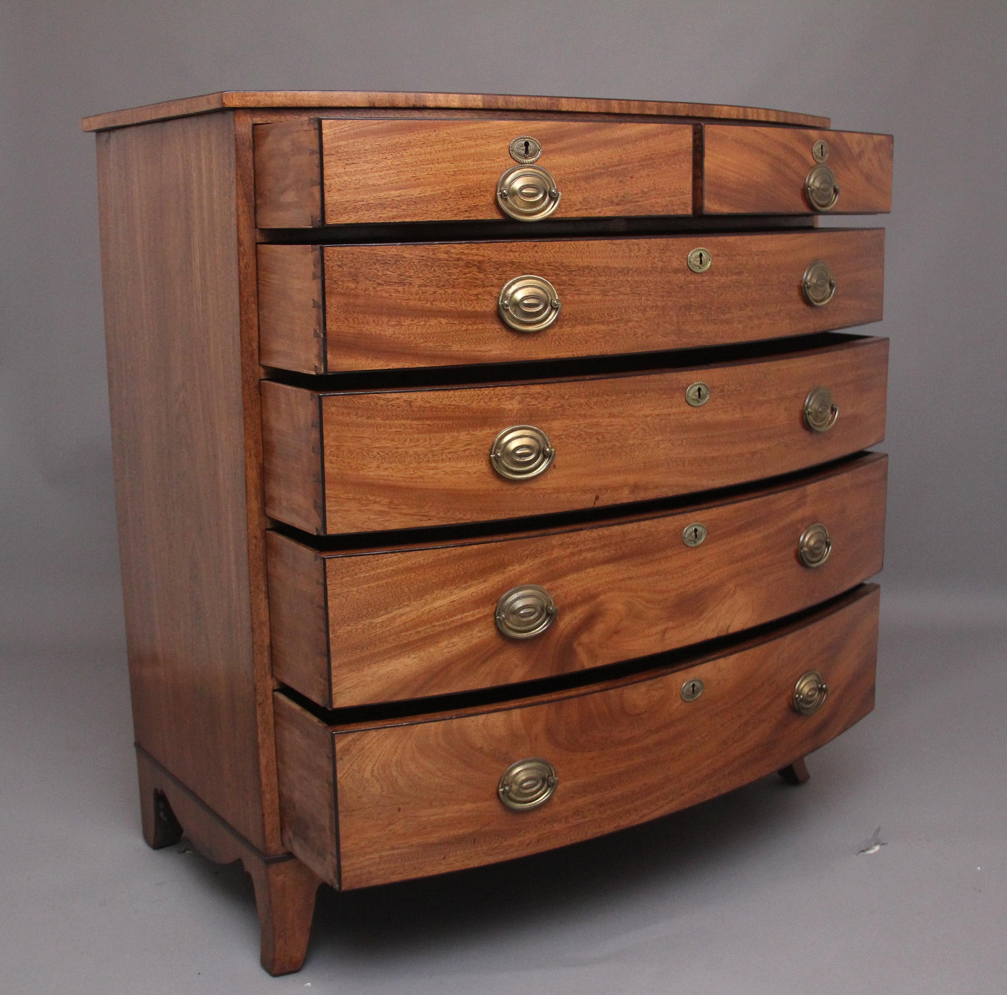 Georgian Superb Quality Early 19th Century Tall Mahogany Bowfront Chest of Drawers For Sale