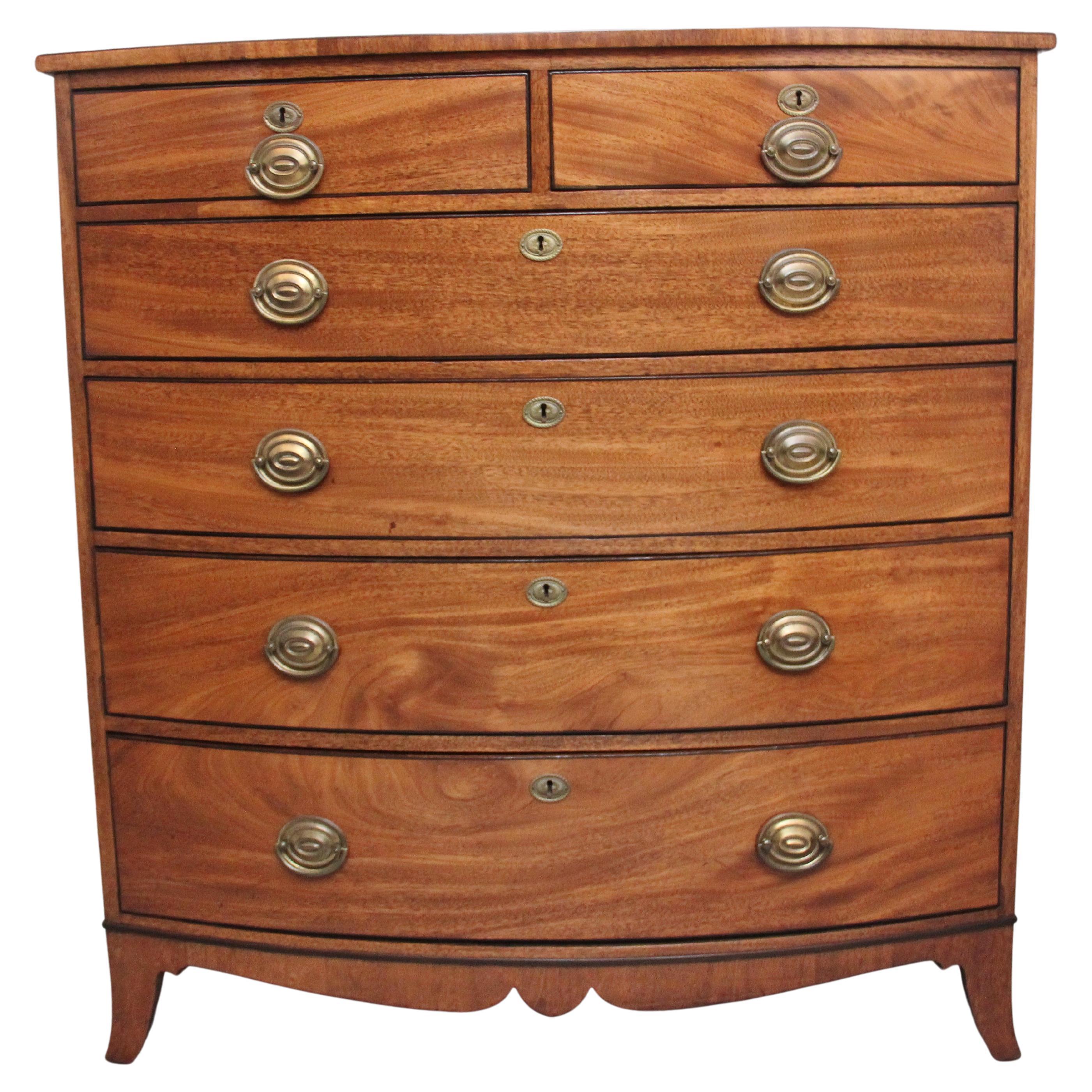 Superb Quality Early 19th Century Tall Mahogany Bowfront Chest of Drawers