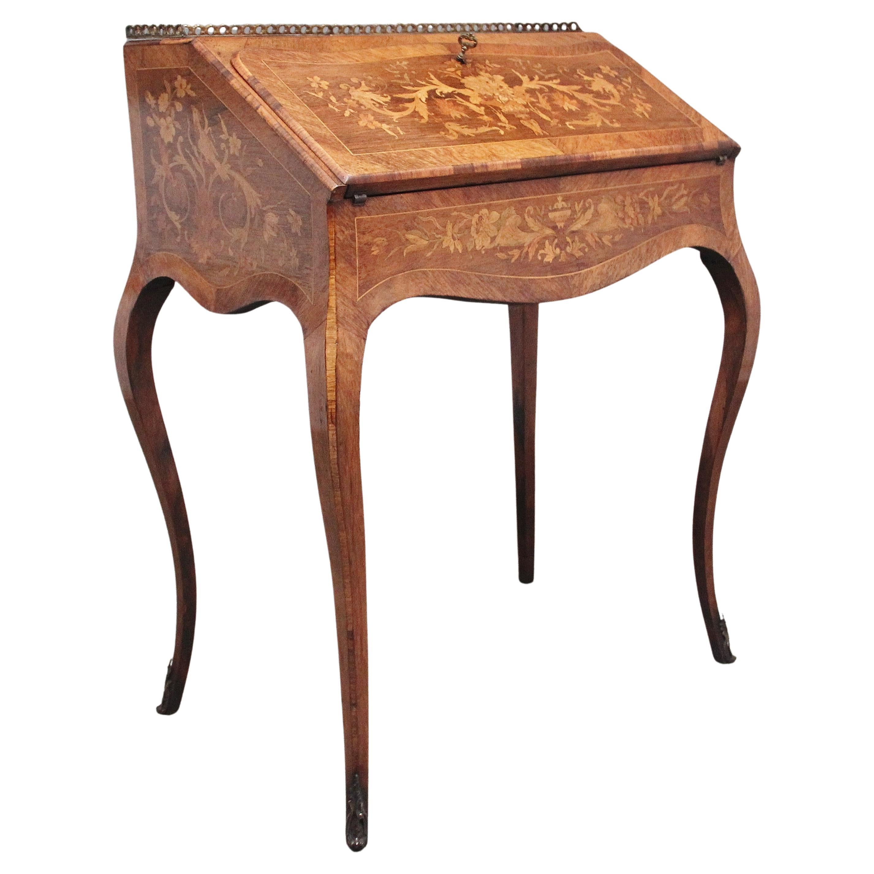 Superb Quality Freestanding 19th Century Kingwood and Marquetry Inlaid Bureau For Sale
