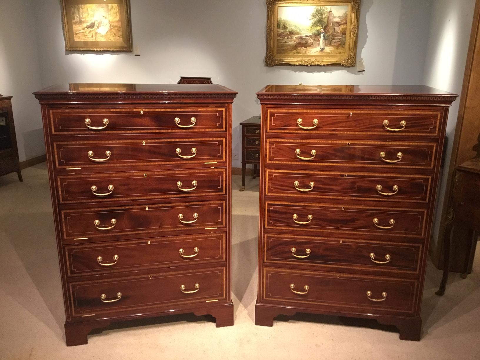 Superb Quality Pair of Edwardian Period Mahogany Inlaid Chests For Sale 9