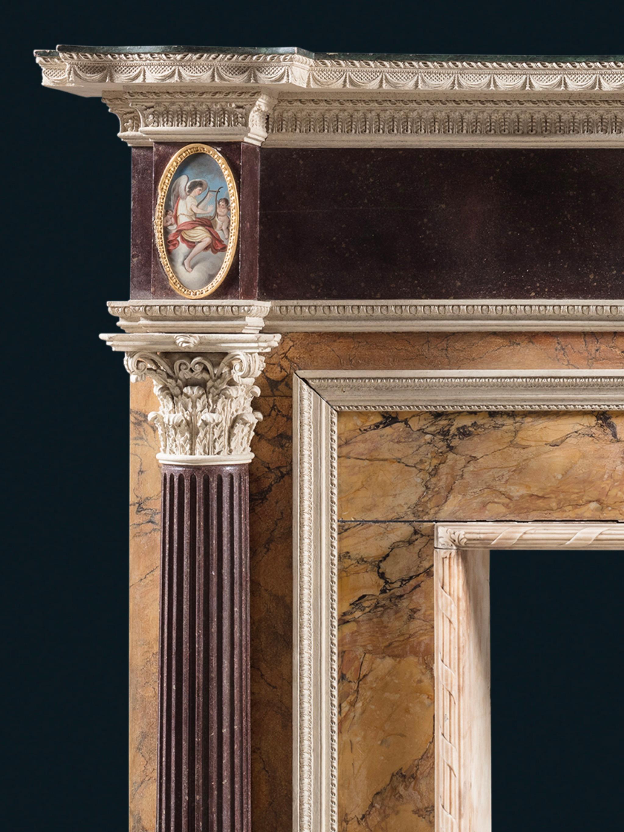 Magnífica y rara chimenea neoclásica Jorge III de mármol y pino pintado en Bueno estado para la venta en London, GB