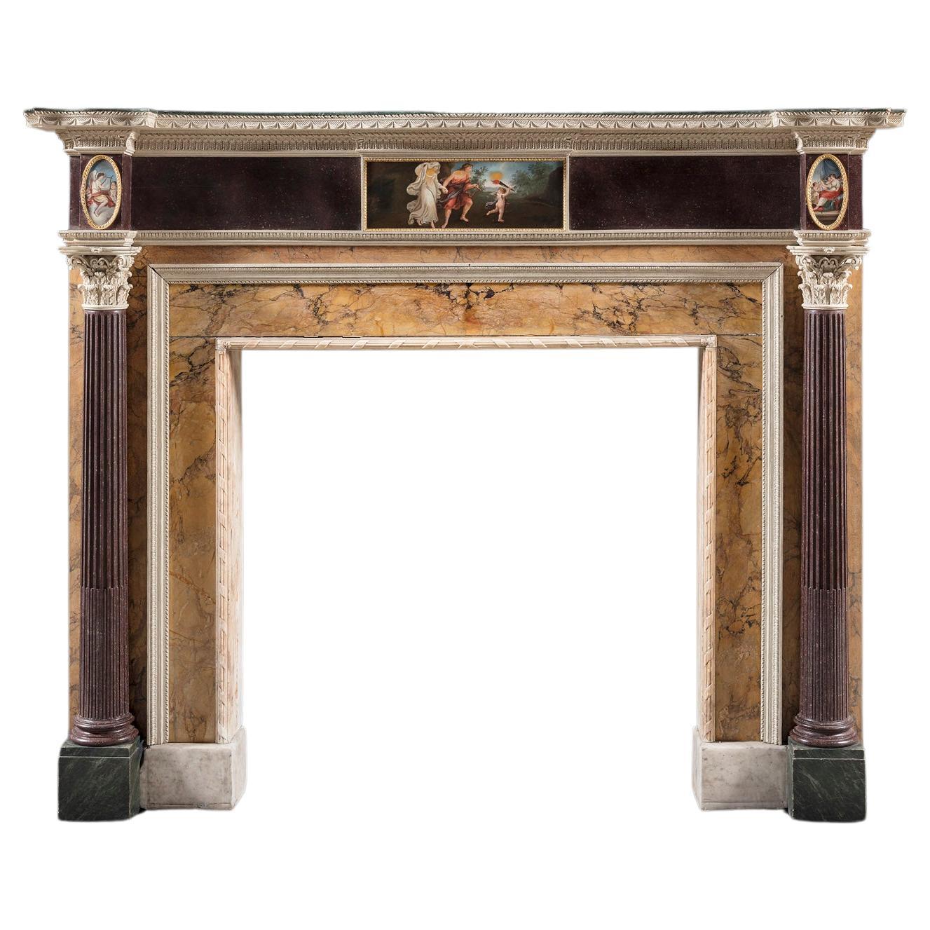 Ein hervorragender und seltener neoklassizistischer Kaminsims aus Marmor und lackiertem Kiefernholz im George-III-Stil