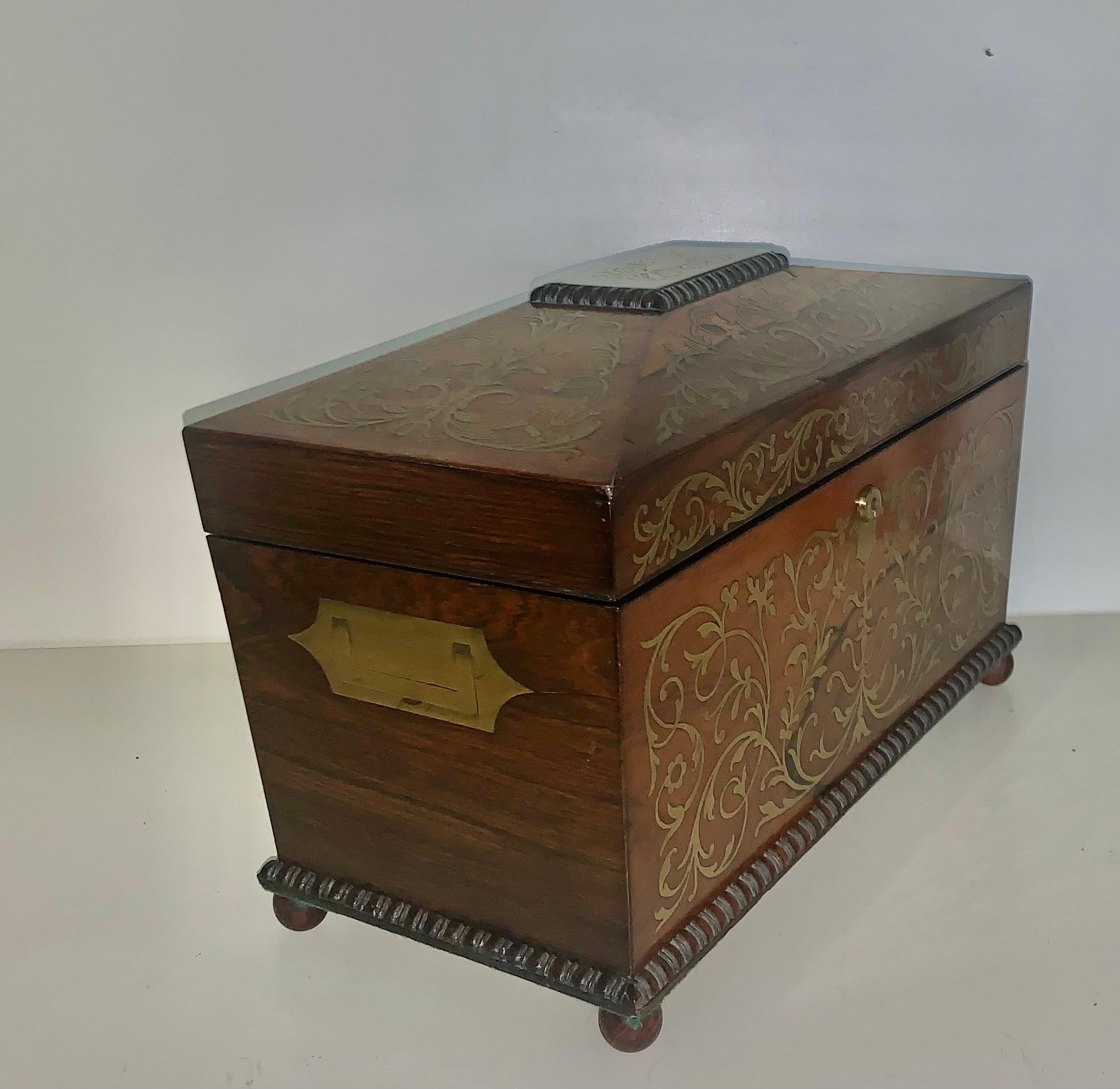 European Superb Sarcophagus Regency Rosewood Tea Caddy Antique, Circa 1820's For Sale