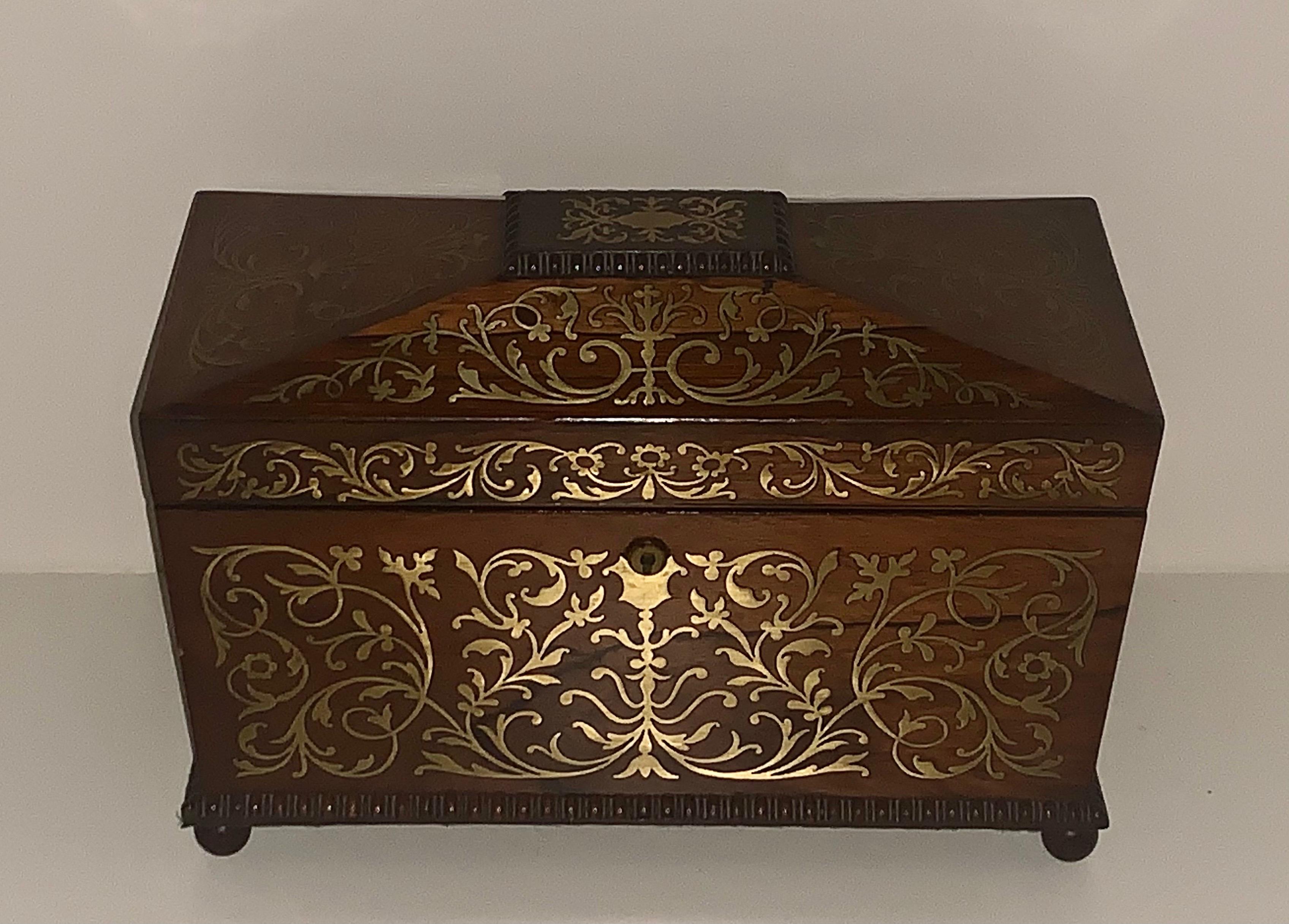 Brass Superb Sarcophagus Regency Rosewood Tea Caddy Antique, Circa 1820's For Sale