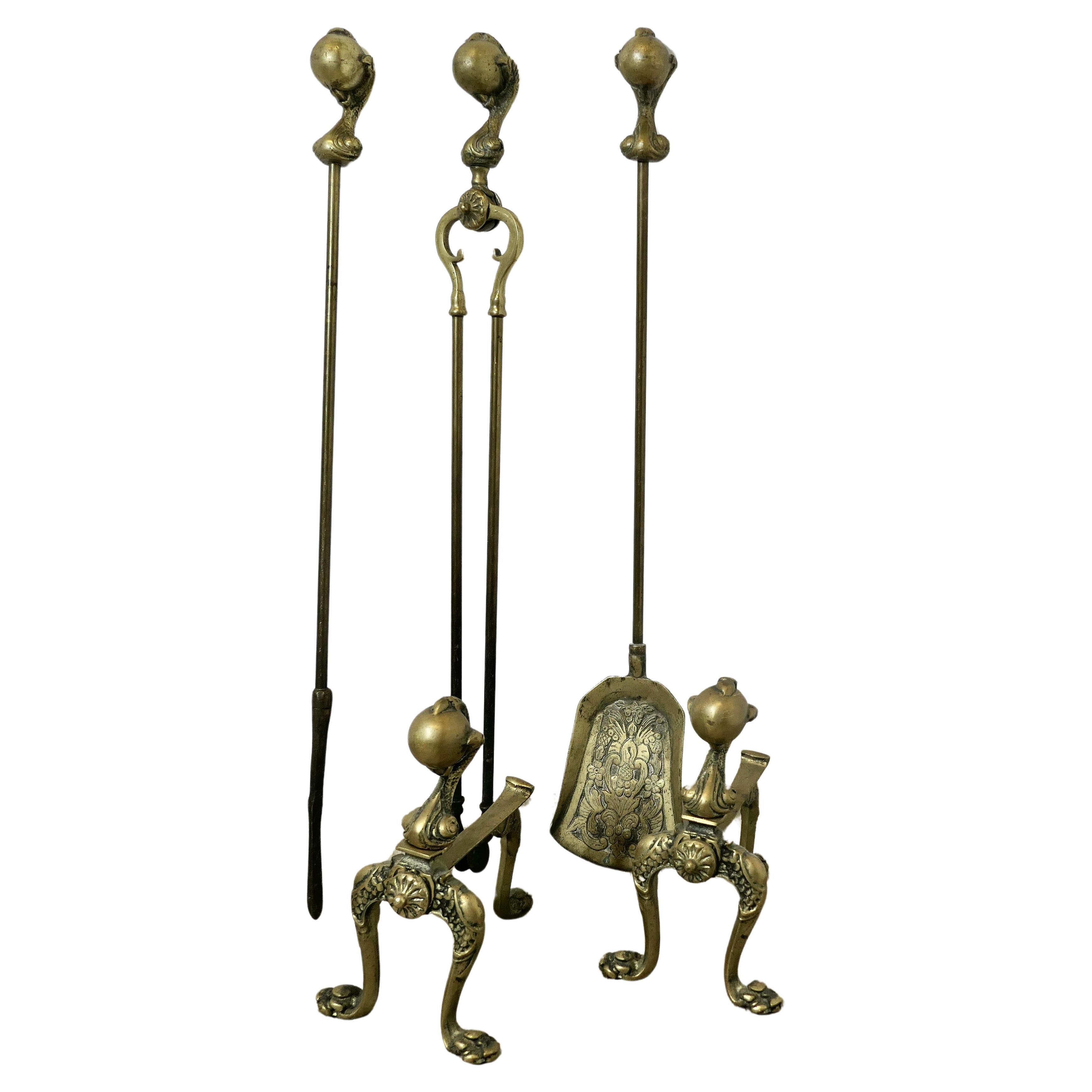 A Superb Set of Arts and Crafts Gothic Fireside Tools For Sale