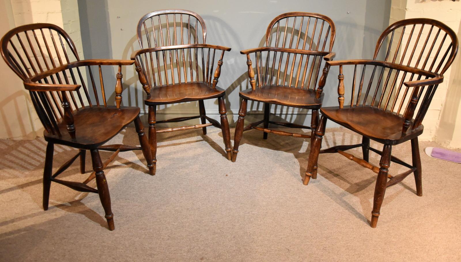 A Superb set of four George III ash and elm Windsor chairs of good colour

Dimensions 
Height 40.5