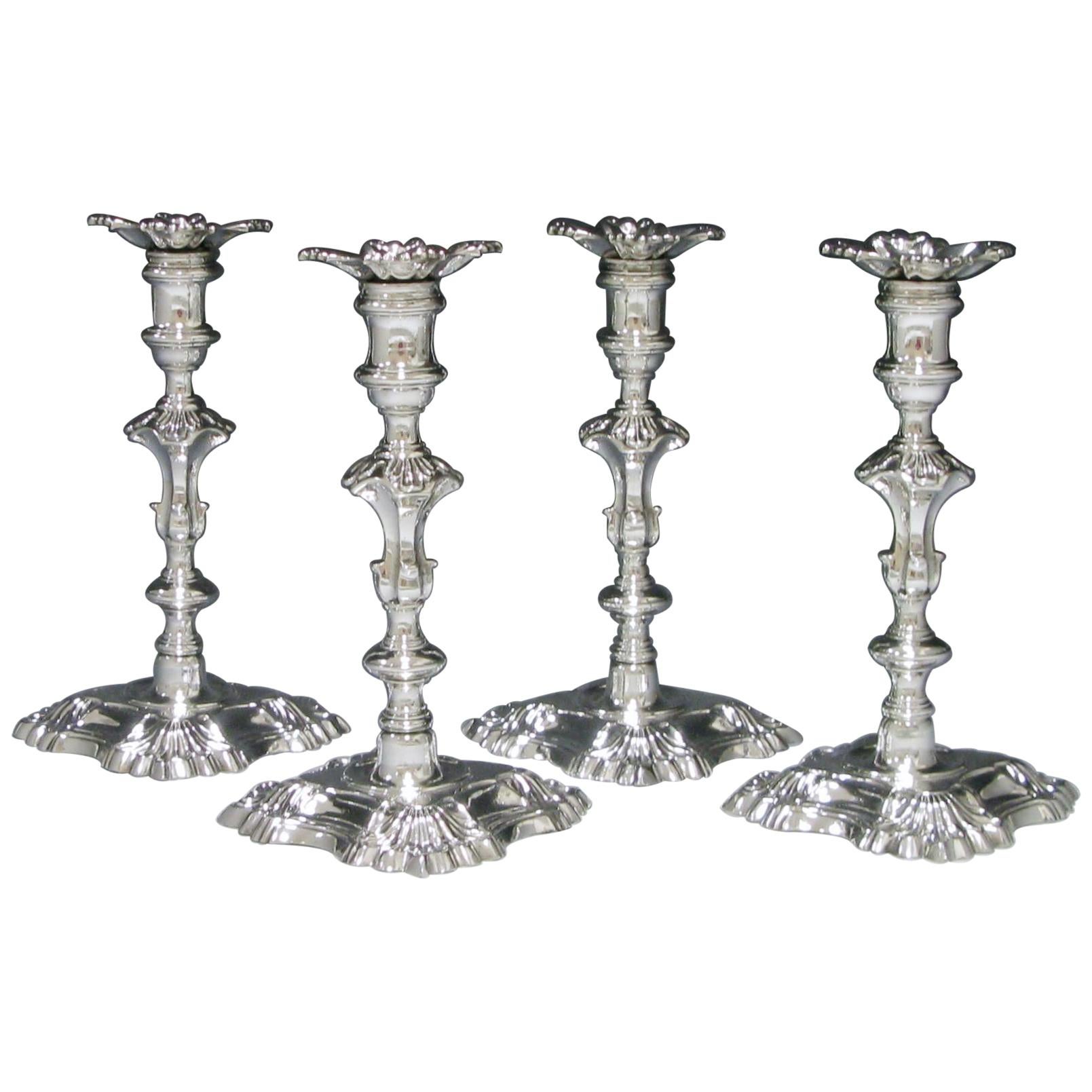 Superb Set of George II Antique Silver Cast Candlesticks For Sale