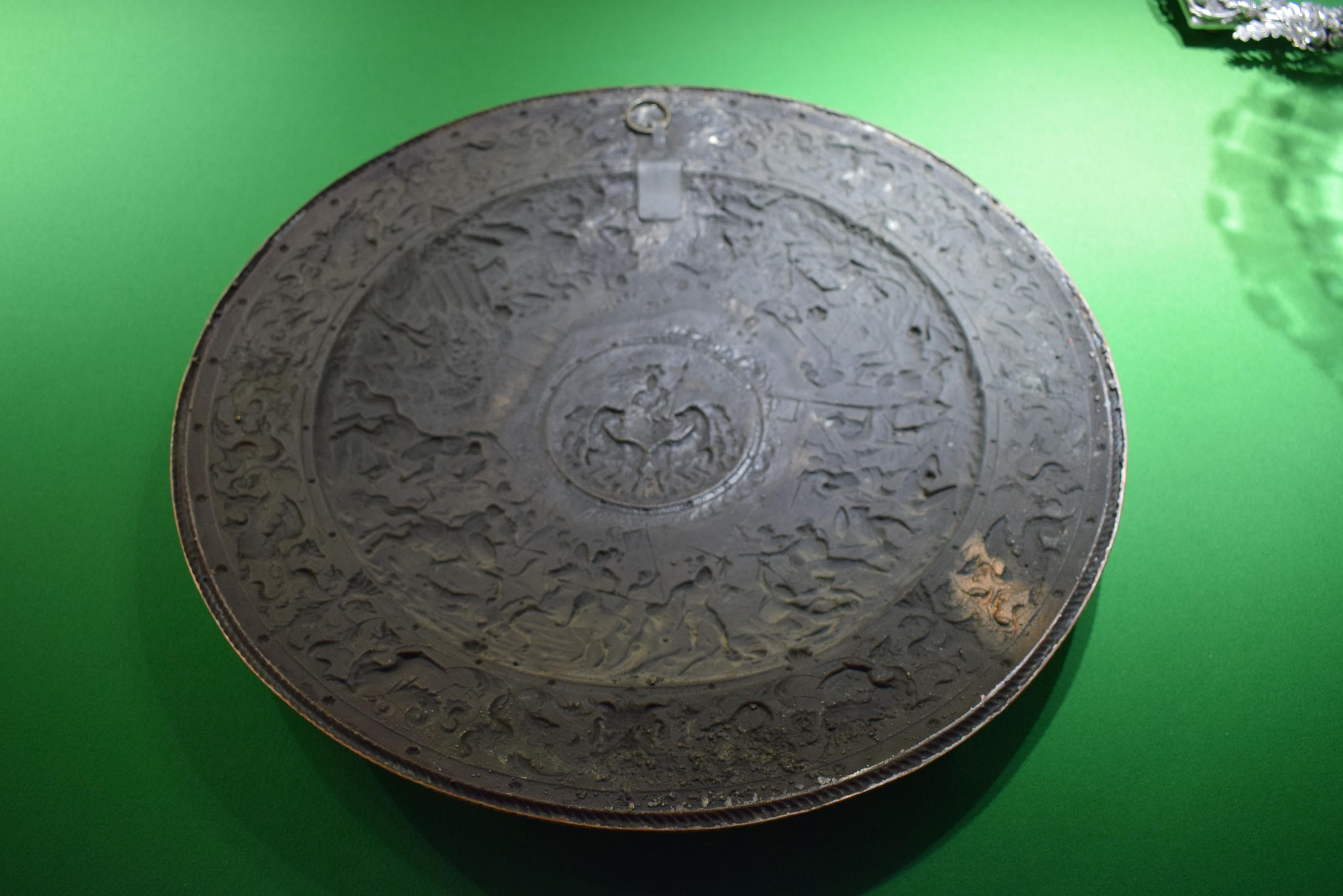 Superb Silverplated Circular Shield Depicting Battle Scene 12