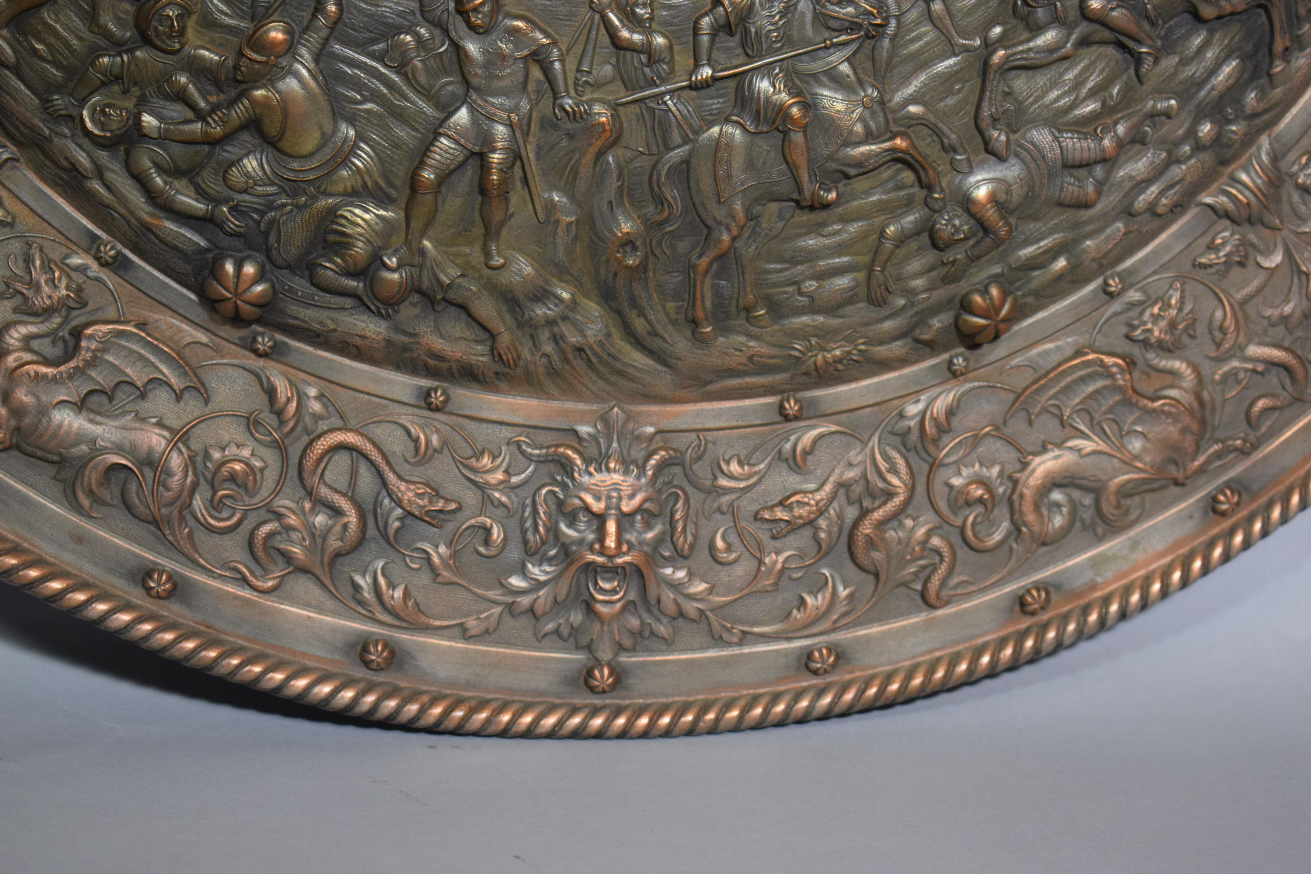 Early 19th Century Superb Silverplated Circular Shield Depicting Battle Scene