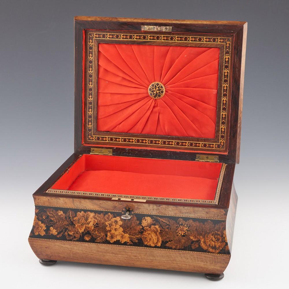 English A Superb Tunbridge Ware Jewellery or Sewing Box Depicting Hever Castle, c1870