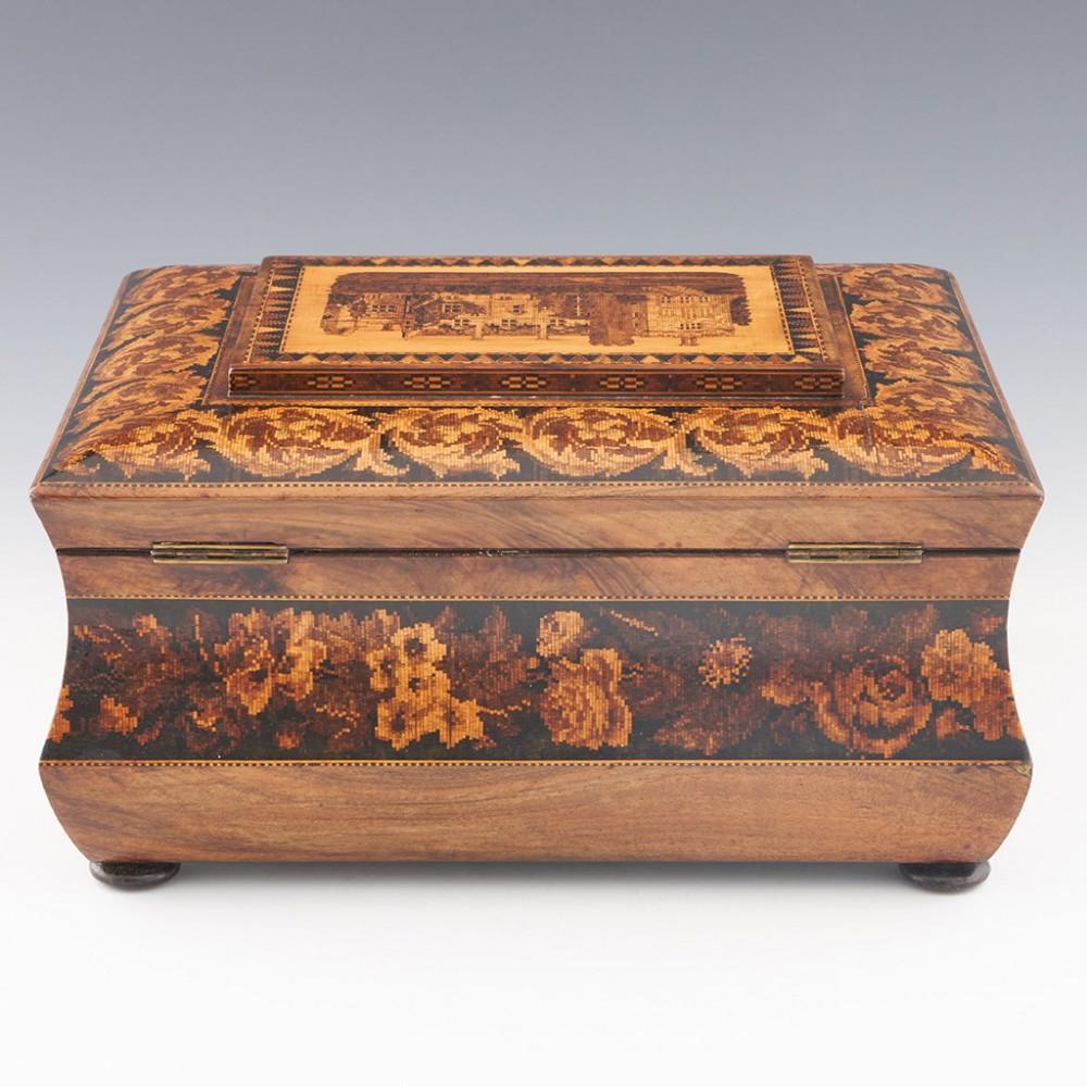 A Superb Tunbridge Ware Jewellery or Sewing Box Depicting Hever Castle, c1870 2