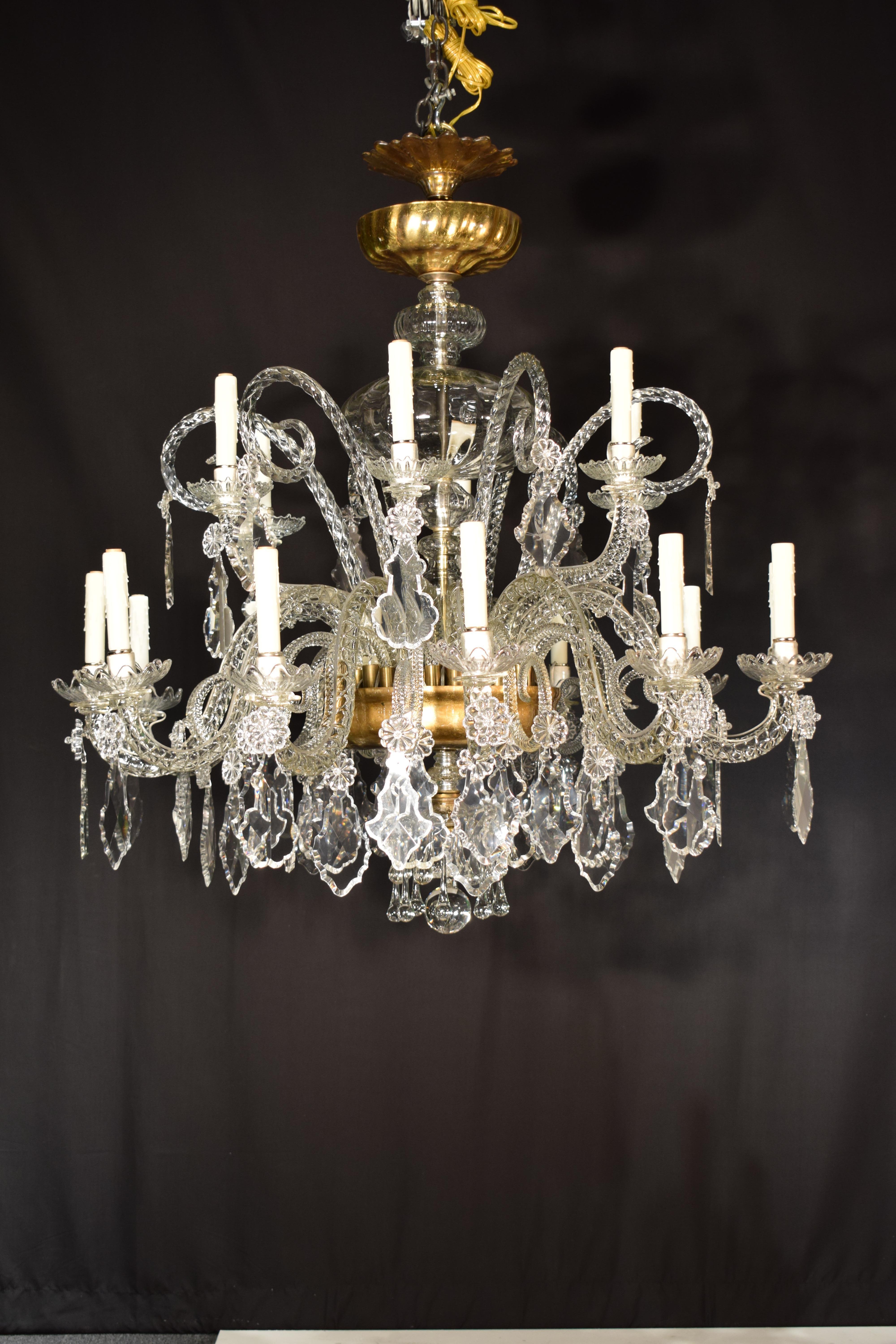 A superb Venetian glass chandelier. All original, circa 1860. 16 lights in two tiers. A truly exceptional fixture.
Dimensions: Height 47