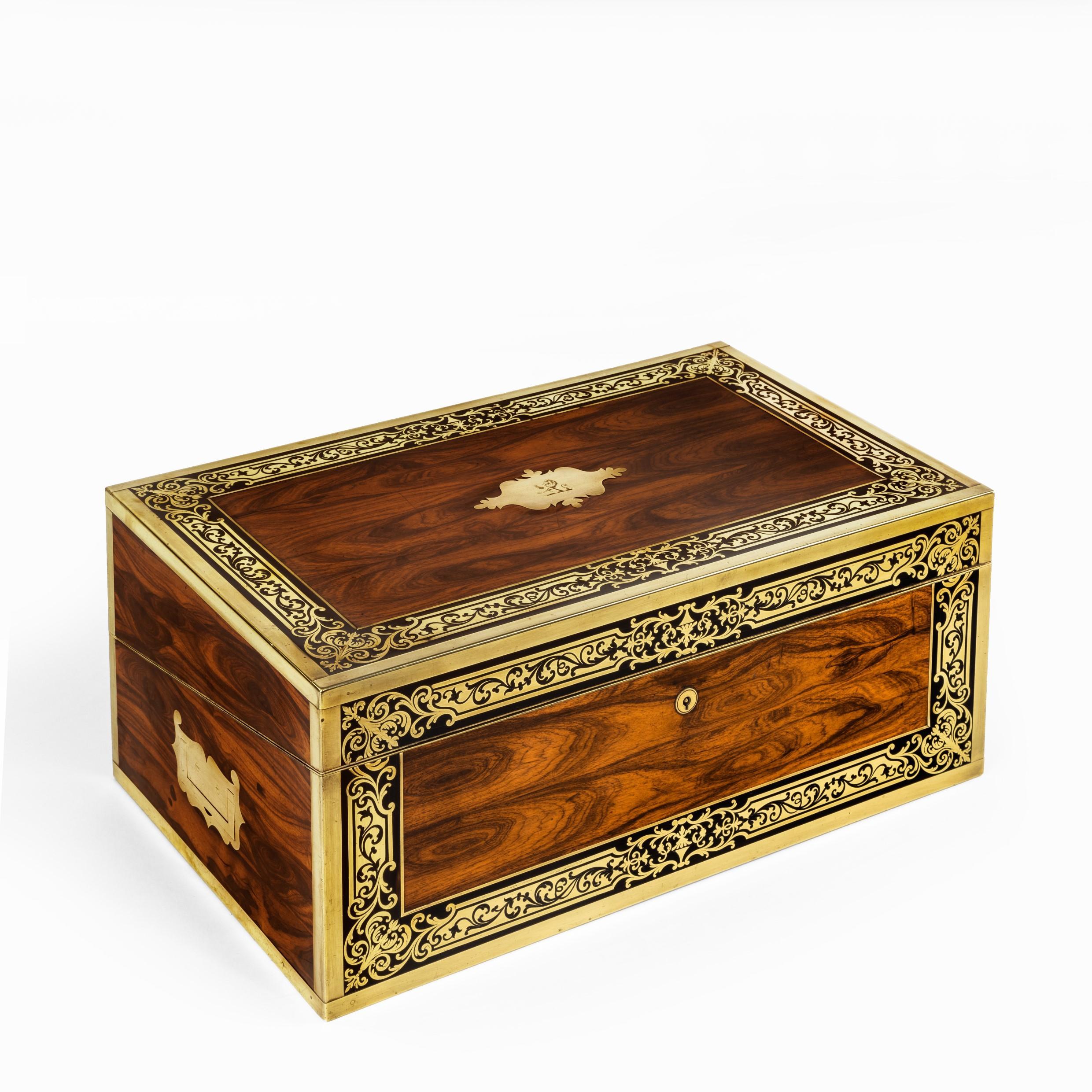 Superb William iv Brass Inlaid Kingwood Writing Box by Edwards 4