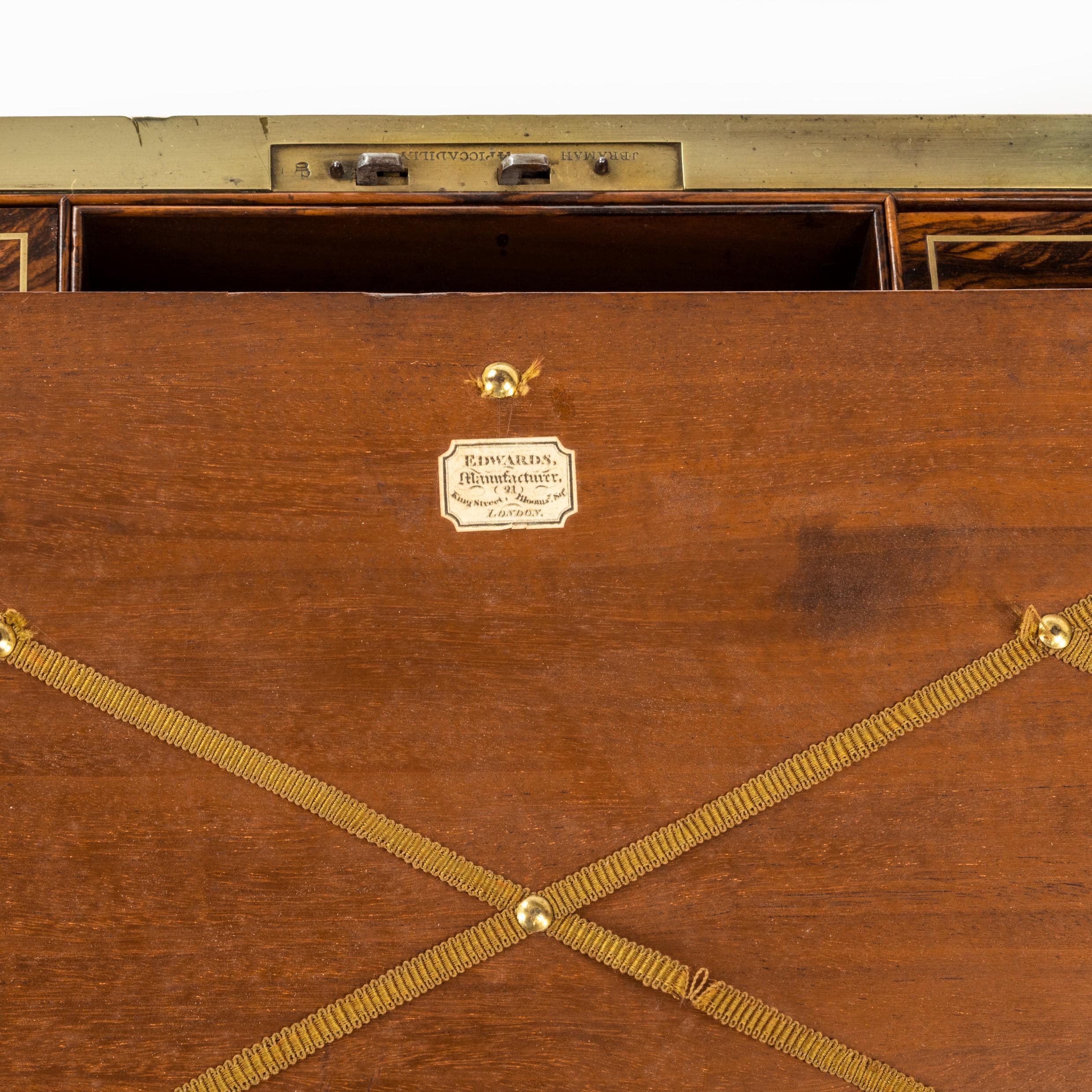 Superb William iv Brass Inlaid Kingwood Writing Box by Edwards 11