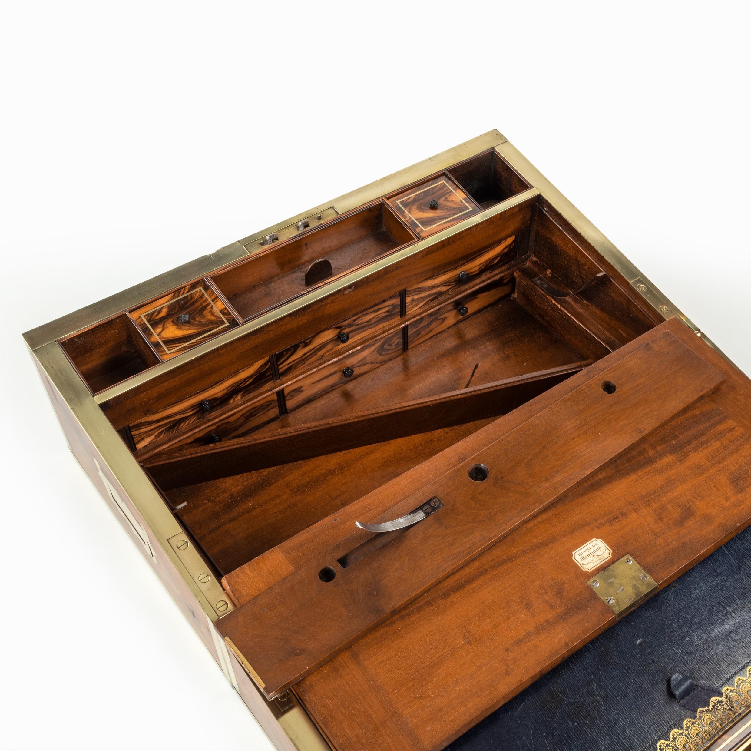 British Superb William iv Brass Inlaid Kingwood Writing Box by Edwards
