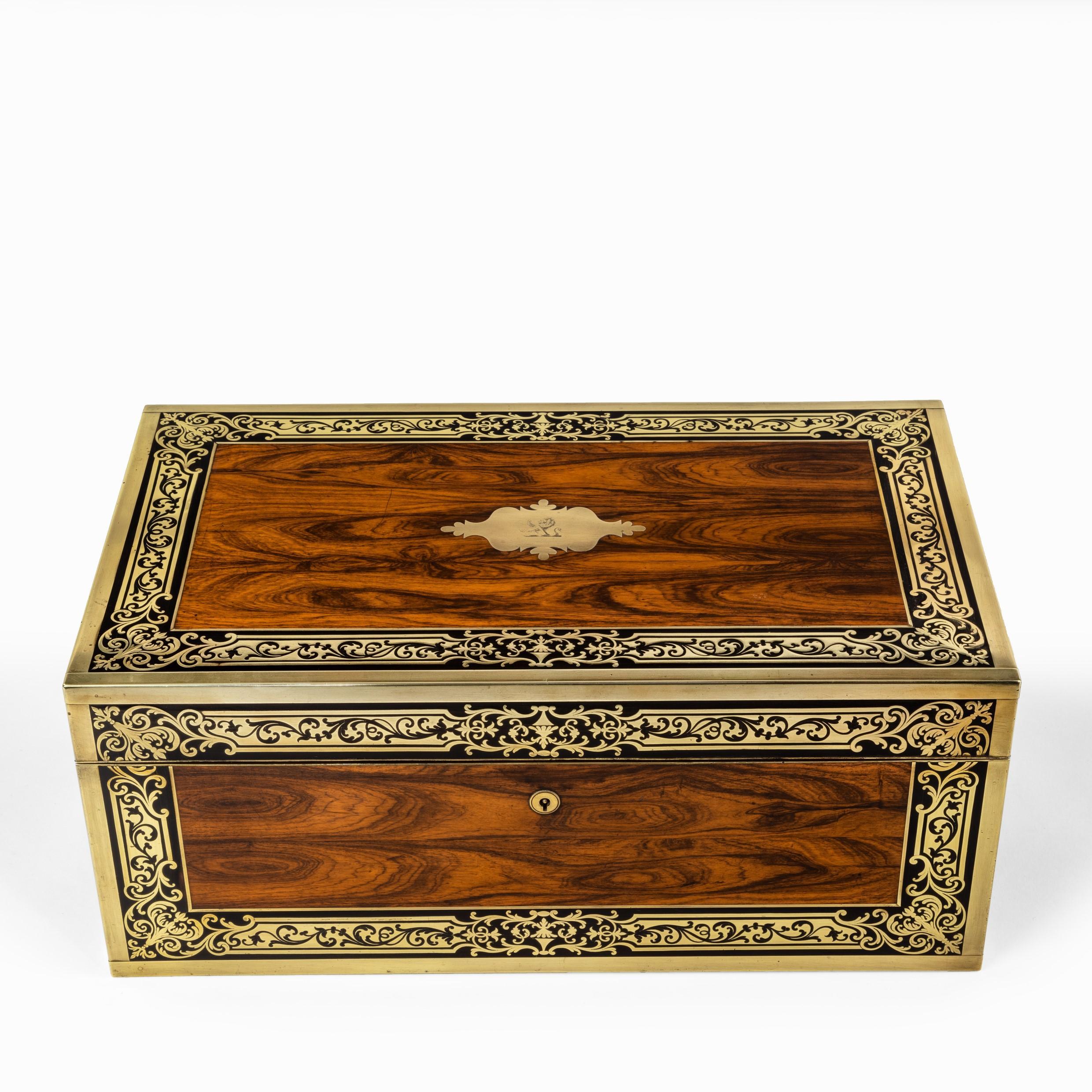 Superb William iv Brass Inlaid Kingwood Writing Box by Edwards 1