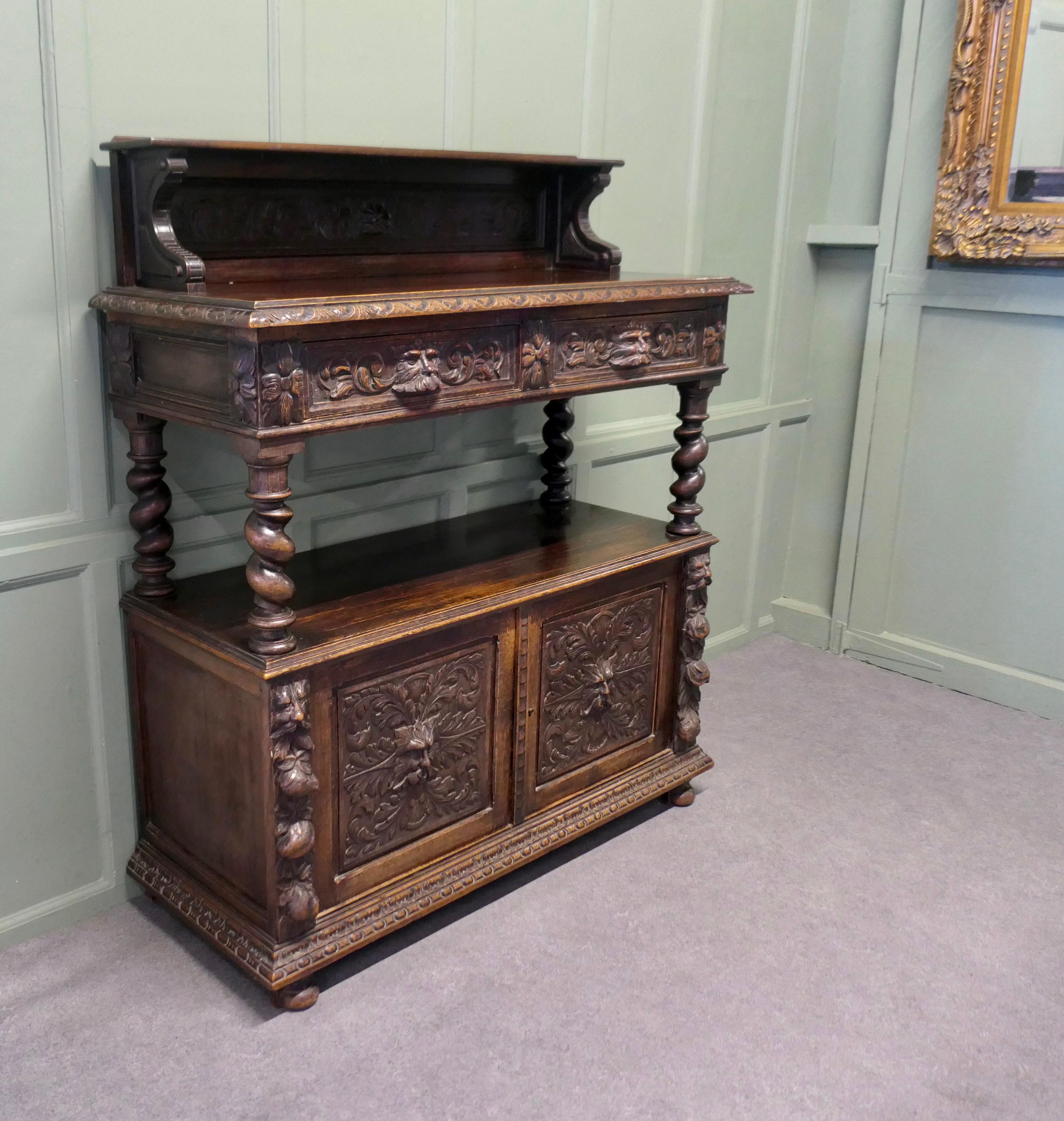 Gothic A Superbly Carved Green Man Oak Side Board or Buffet For Sale